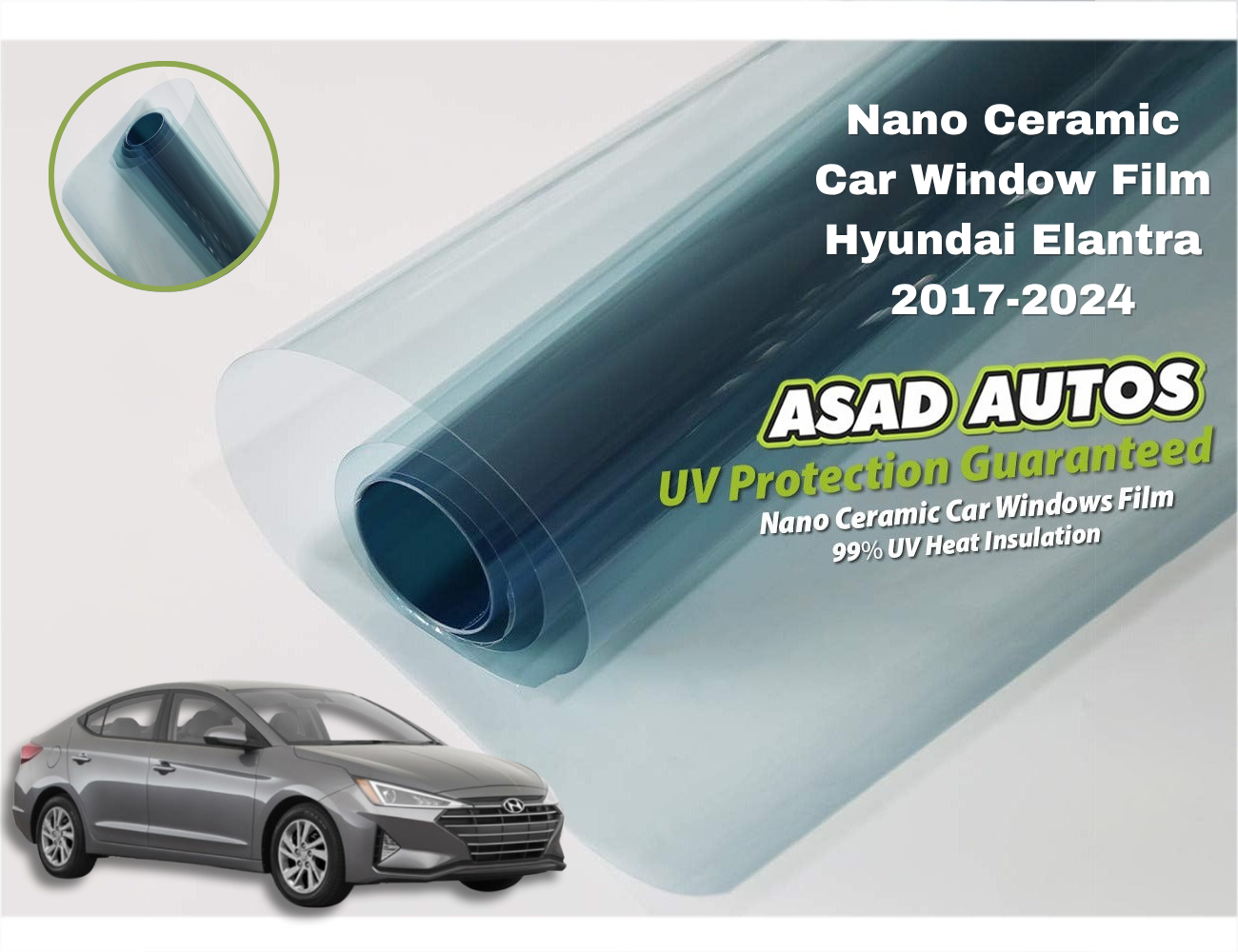 Nano Ceramic UV Protection Film on Hyundai Elantra 2017–2024 Side Windows

