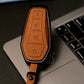 Often includes a matching leather keychain strap with metal rings for a complete set
