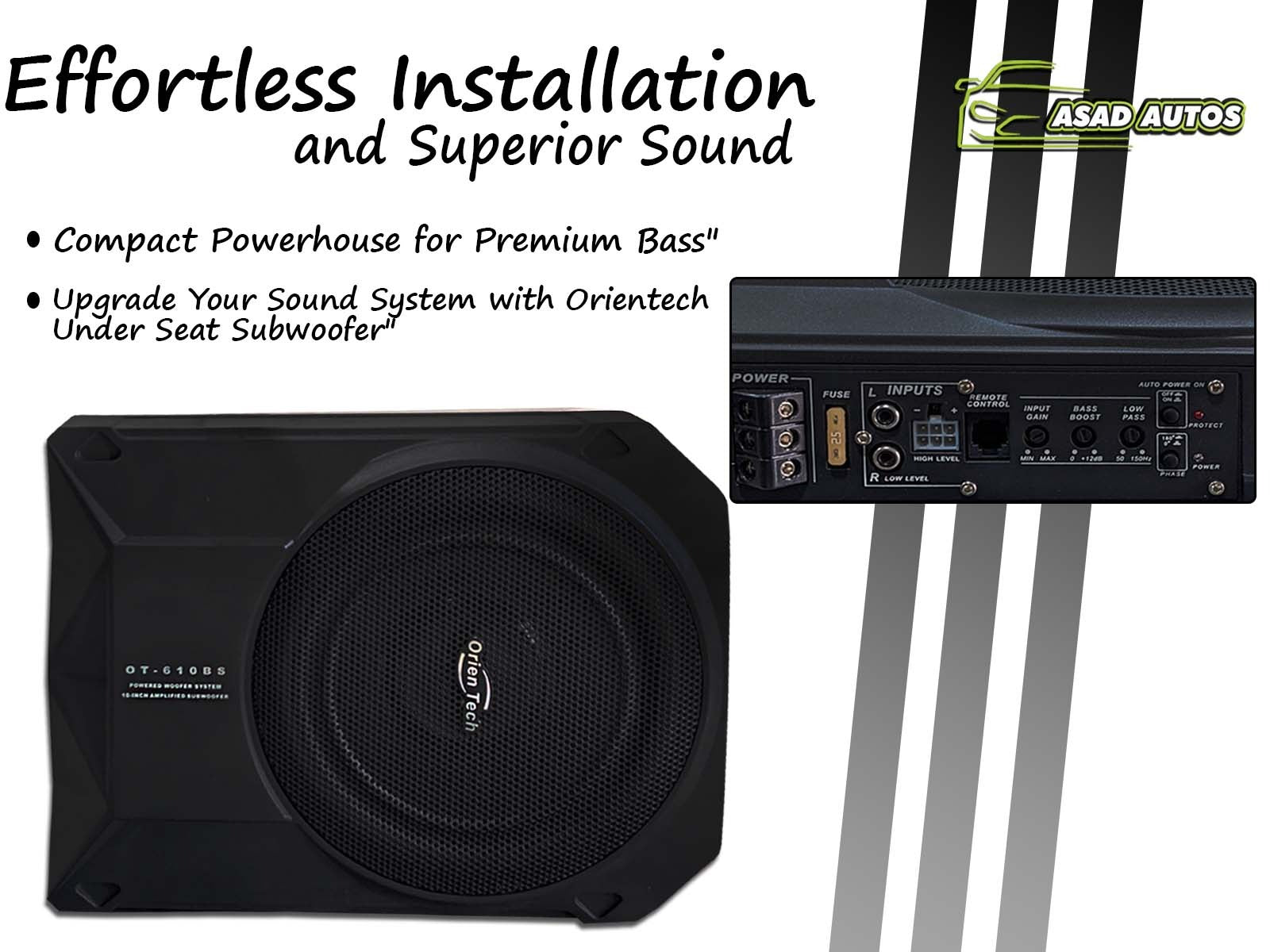 Orientech OT-USW12 Under Seat Subwoofer – Compact Bass Enhancement for Your Vehicle
