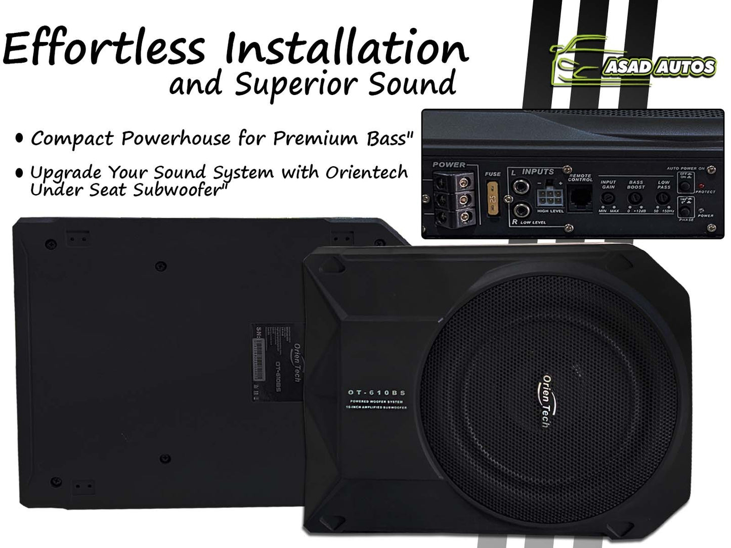 Orientech OT-USW12 Under Seat Subwoofer – Compact Bass Enhancement for Your Vehicle
