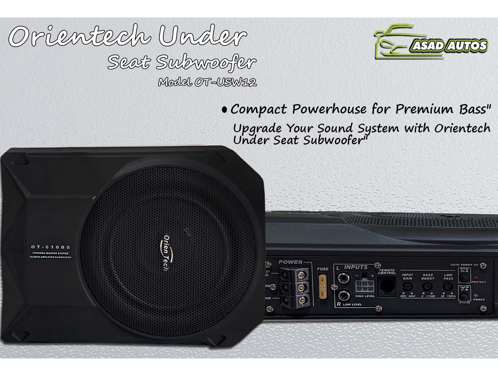 Orientech OT-USW12 Under Seat Subwoofer – Compact Bass Enhancement for Your Vehicle
