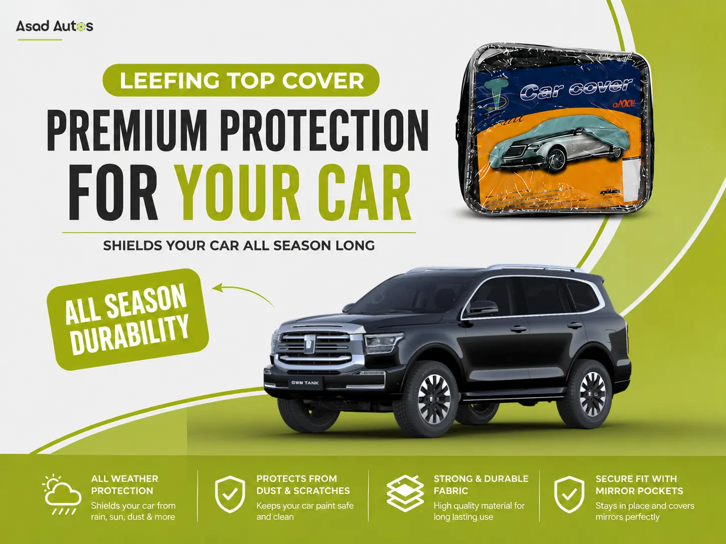 Premium Leefing dashboard top cover for GWM Tank 500 2025–2026 featuring a custom-fit design with UV protection