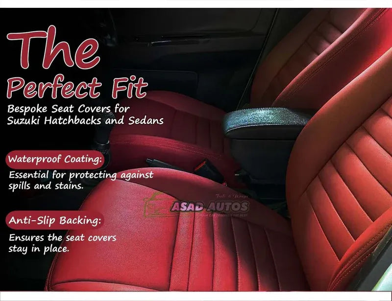 Premium Seat Covers for Suzuki Alto and Suzuki Swift, offering stylish protection, durability, and a custom fit for enhanced interior comfort and aesthetics.
