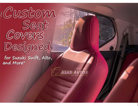 Premium Seat Covers for Suzuki Alto and Suzuki Swift, offering stylish protection, durability, and a custom fit for enhanced interior comfort and aesthetics.
