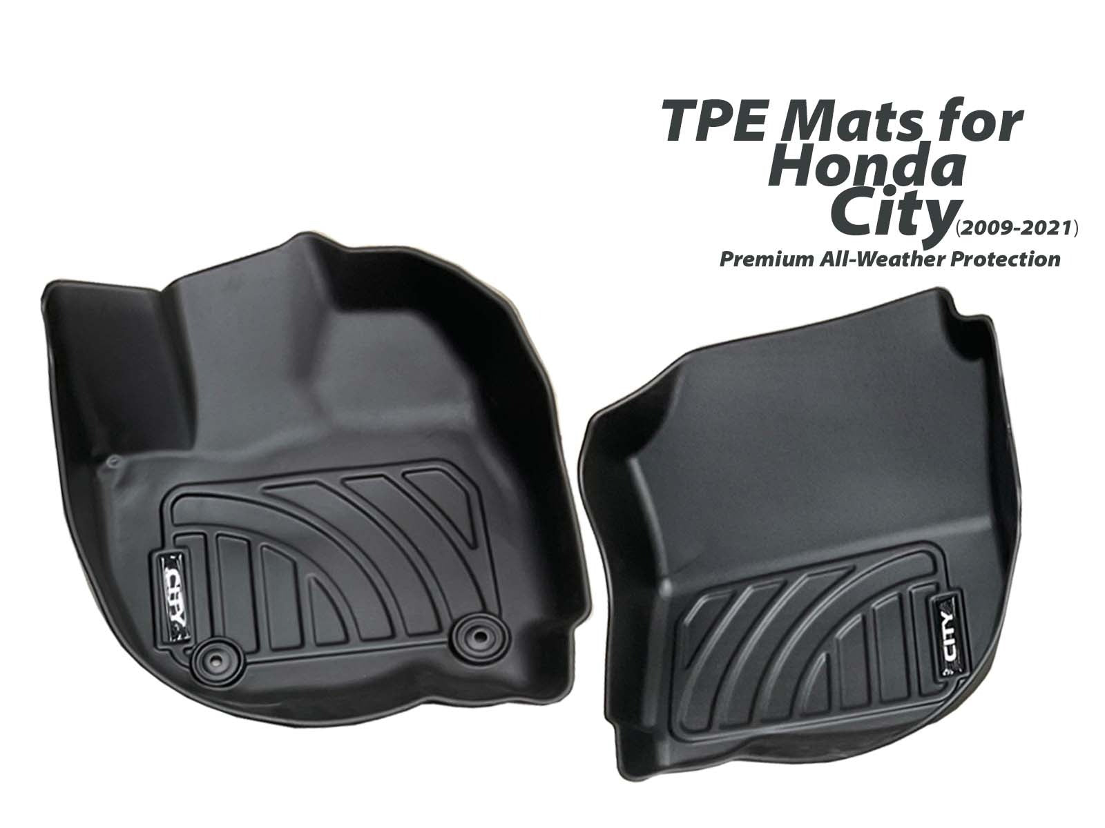 Premium TPE floor mats for Honda City (2009-2021), offering all-weather protection with a custom-fit design and durable, eco-friendly materials.
