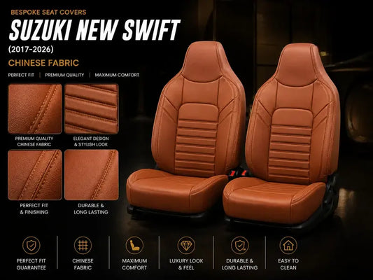 Premium bespoke seat cover made from high-quality Chinese automotive upholstery material for Suzuki New Swift 2017–2026