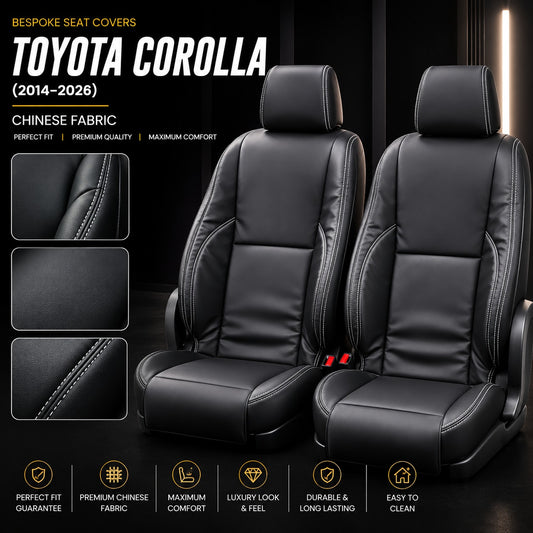 Premium bespoke seat cover made from high-quality Chinese automotive upholstery material for Toyota Corolla 2014–2026,