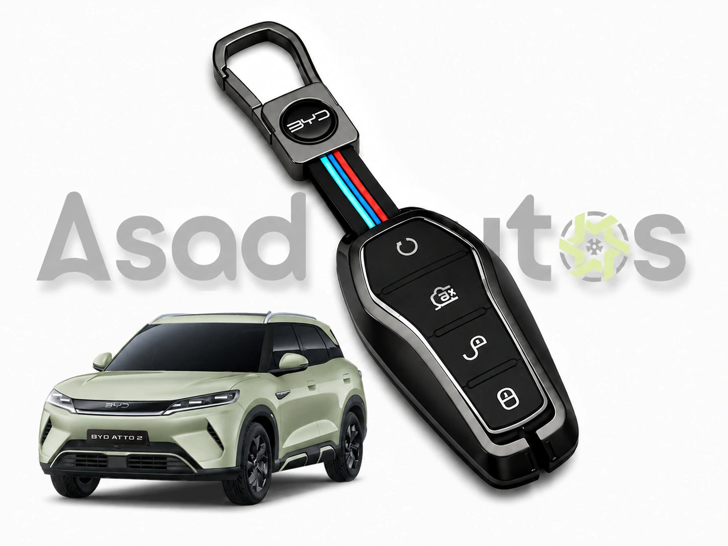 Premium metal key cover 2025-2026 – key fob case with keyring for BYD Atto 2 by Asad Autos