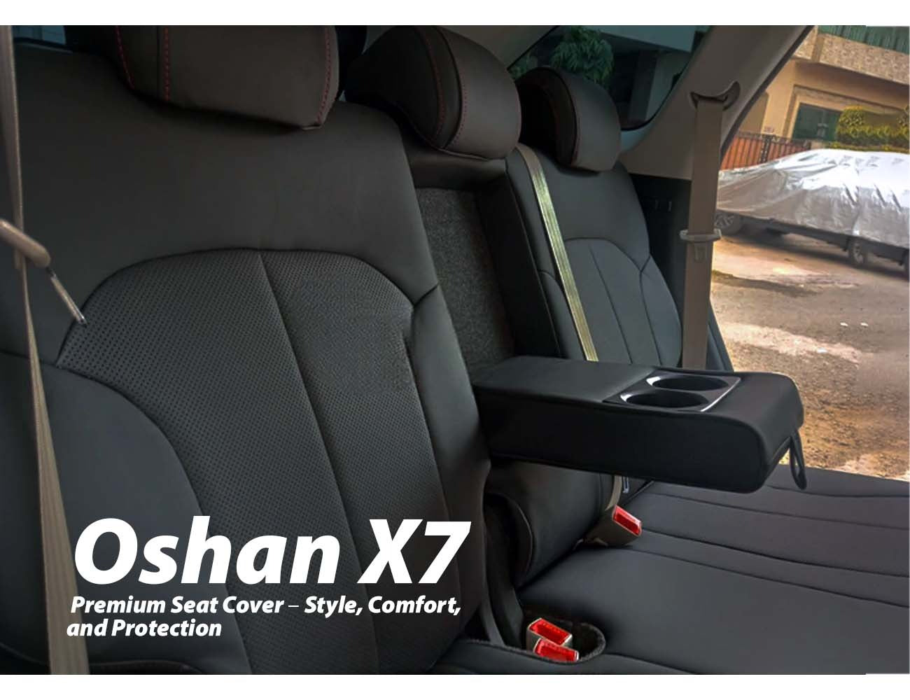 Premium seat cover for Oshan X7 offering enhanced style, comfort, and protection for your car's interior.
