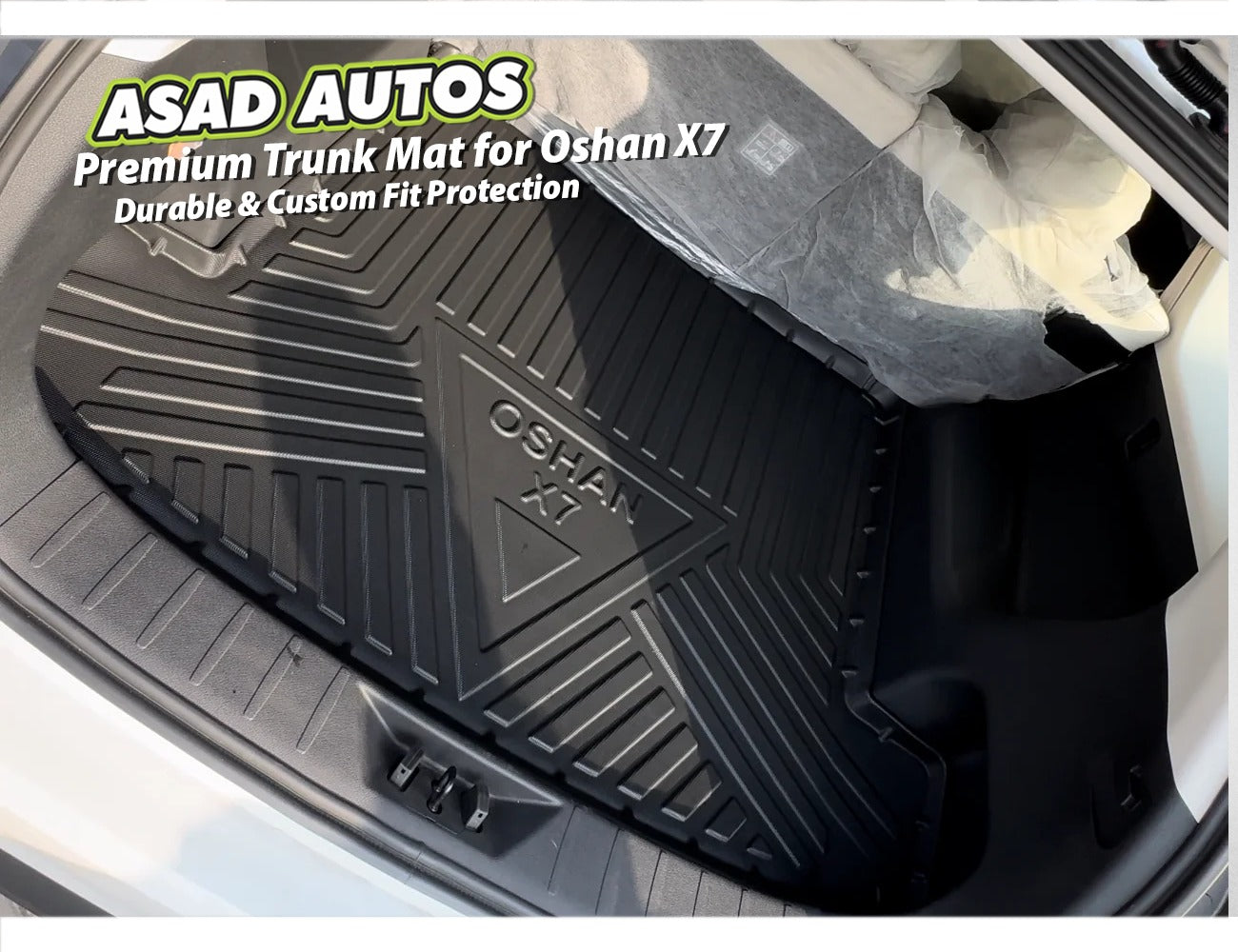 Protect your Changan Oshan X7 trunk with a Premium Trunk Mat. Custom fit, durable, non-slip design, easy to clean, and long-lasting protection.