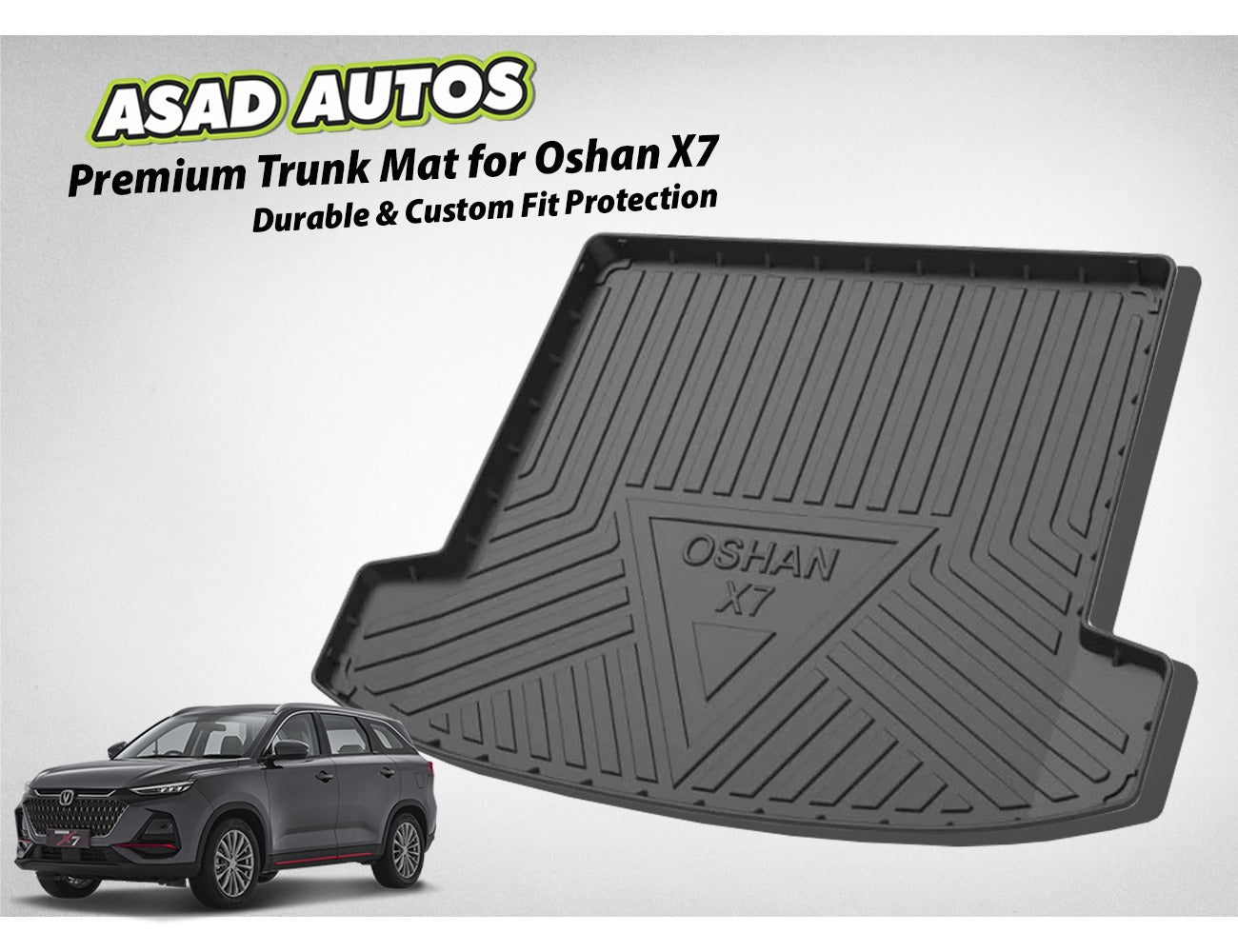 Protect your Changan Oshan X7 trunk with a Premium Trunk Mat. Custom fit, durable, non-slip design, easy to clean, and long-lasting protection.