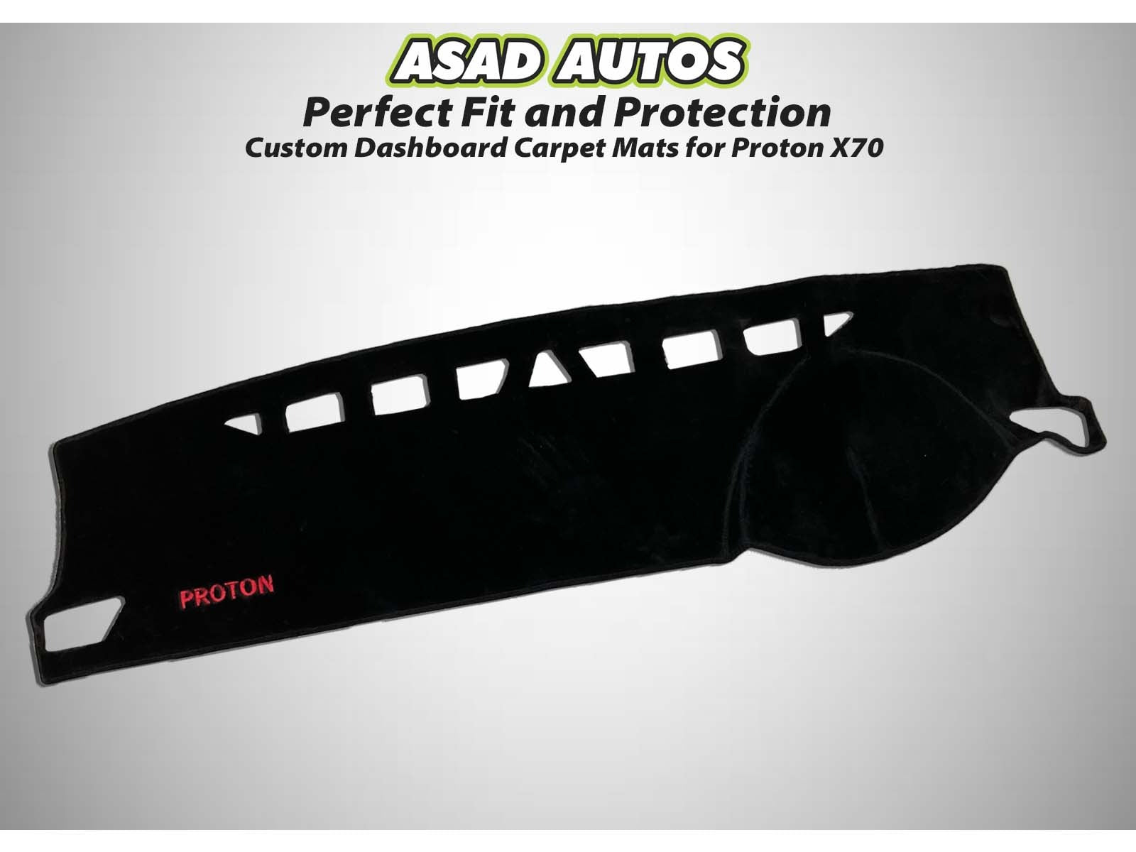 "Proton X70 2021 dashboard carpet mat with UV protection, anti-glare features, and premium heat-resistant material."
