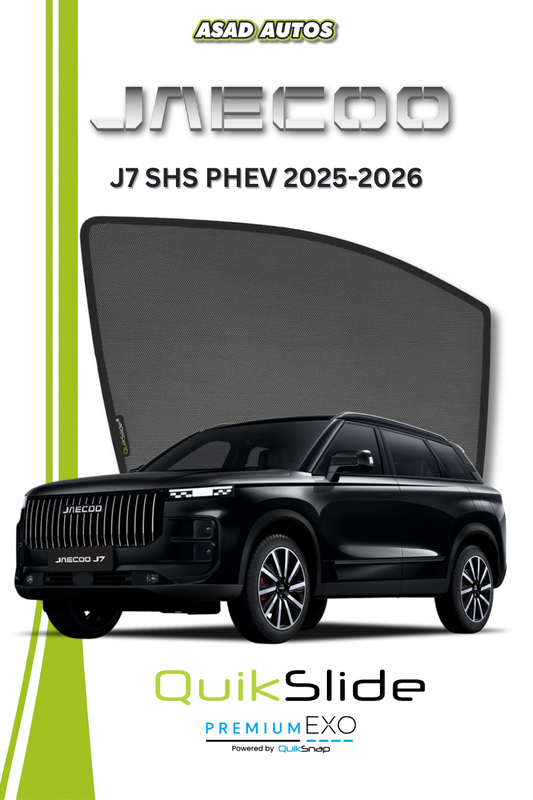 QS | QuikSlide Car Window Sun Shades (Car Pardy) For JAECOO J7 SHS PHEV 2025-2026 – Custom Magnetic Car Shades with UV & Privacy Protection