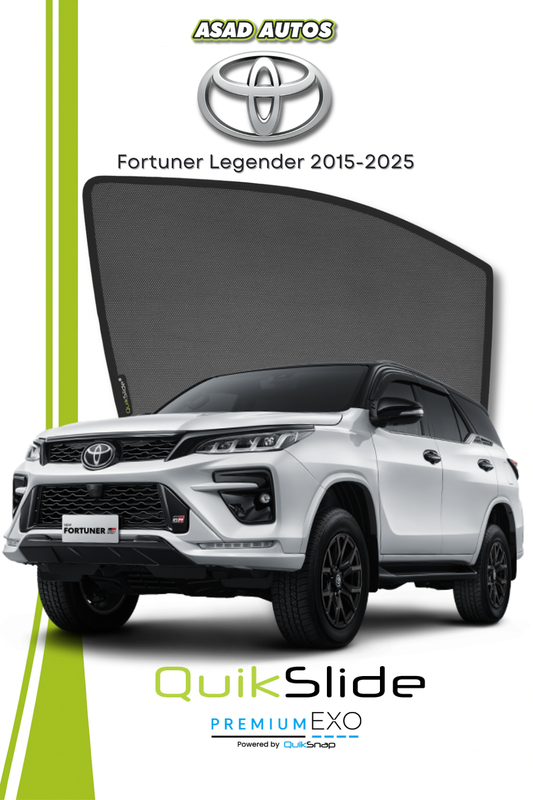 QS | QuikSlide | Quik Snap Custom Window Sun Shades Car Pardy for Toyota Fortuner Legender 2015-2025
