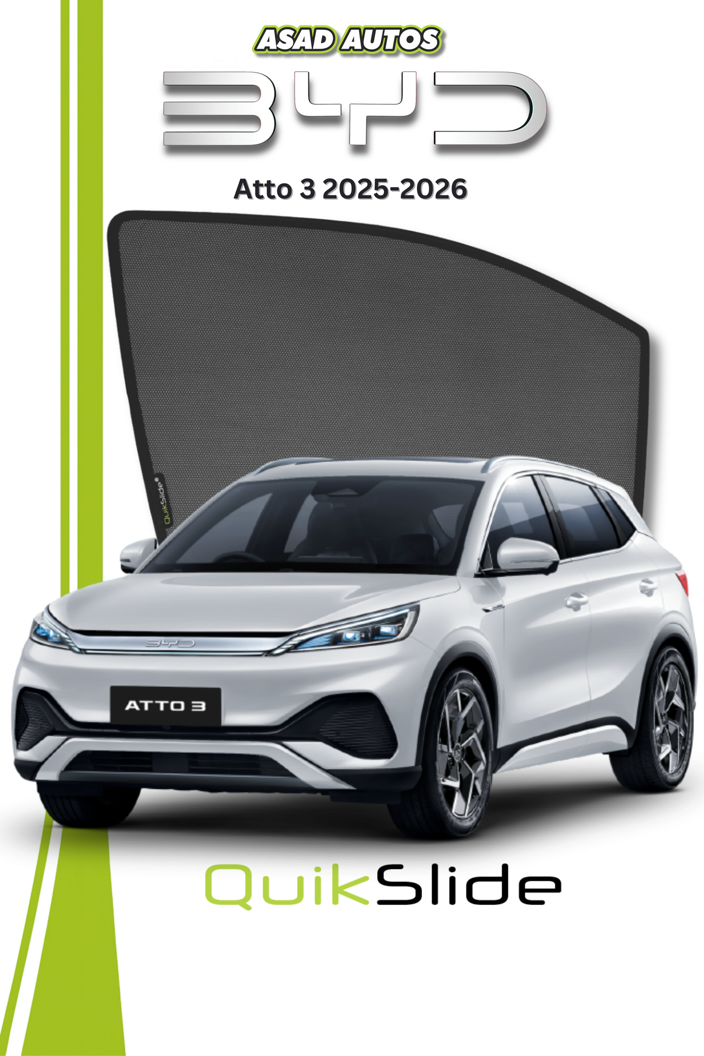 QS | QuikSlide | Quik Snap Sun Shades (Pardy) for BYD Atto 3 (2025)