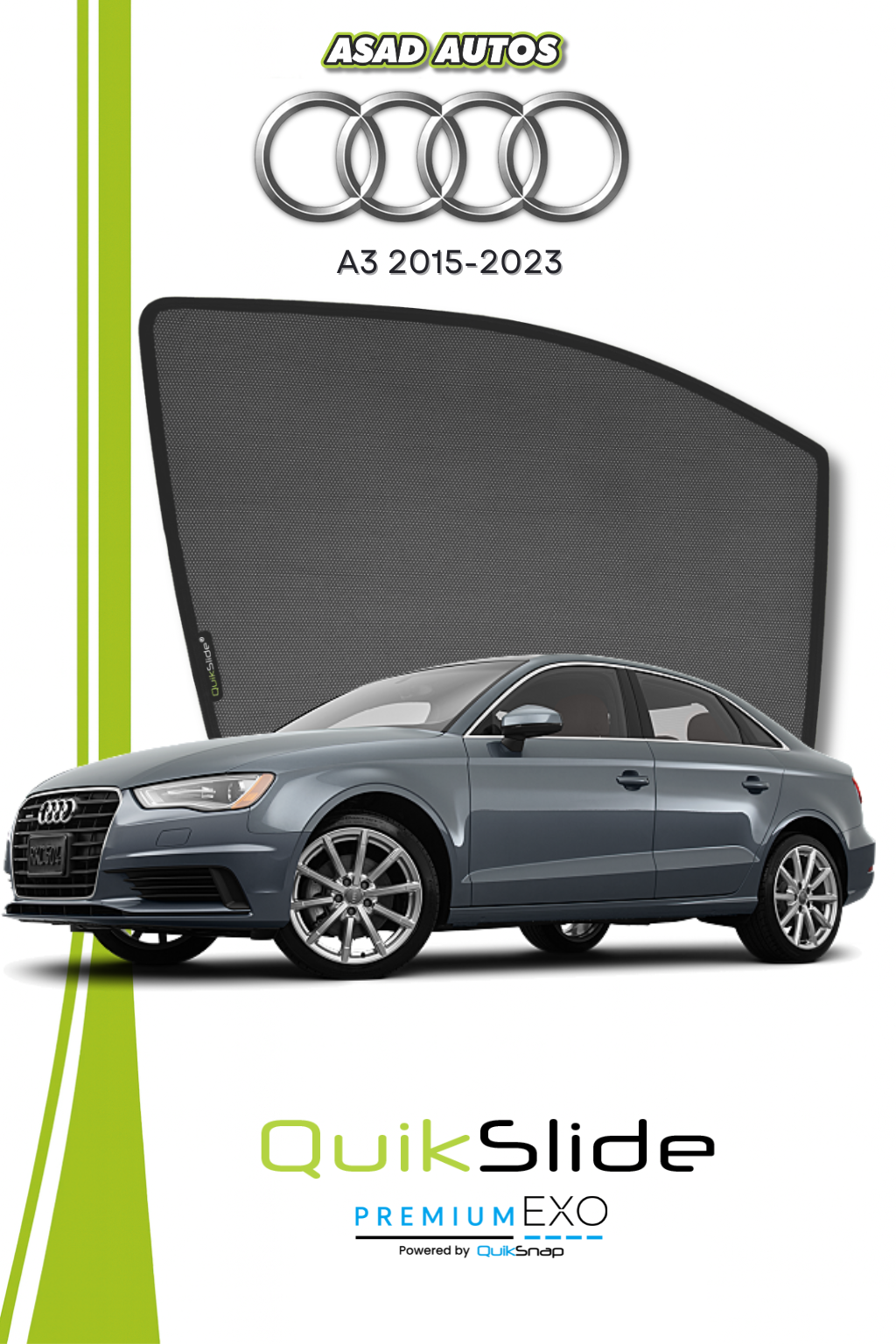 QS | QuikSlide | Quik Snap Window Sun Shades (Car Pardy) For Audi A3 2015-2023 VIP Sedan
