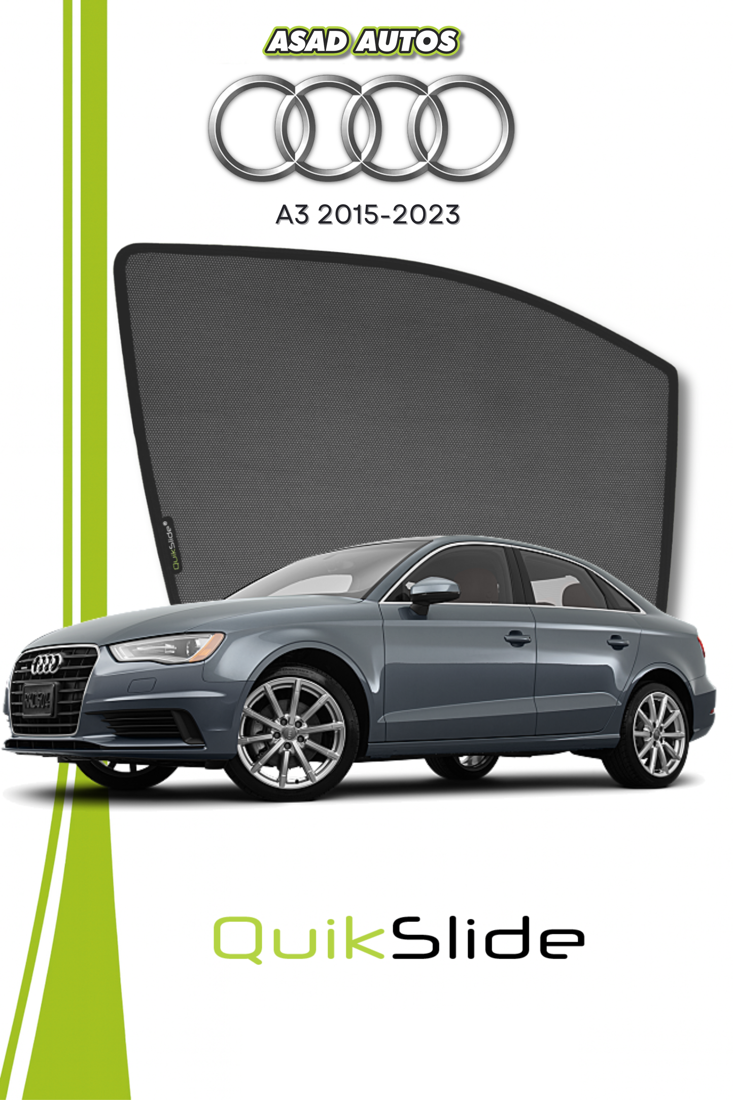 QS | QuikSlide | Quik Snap Window Sun Shades (Car Pardy) For Audi A3 2015-2023 VIP Sedan
