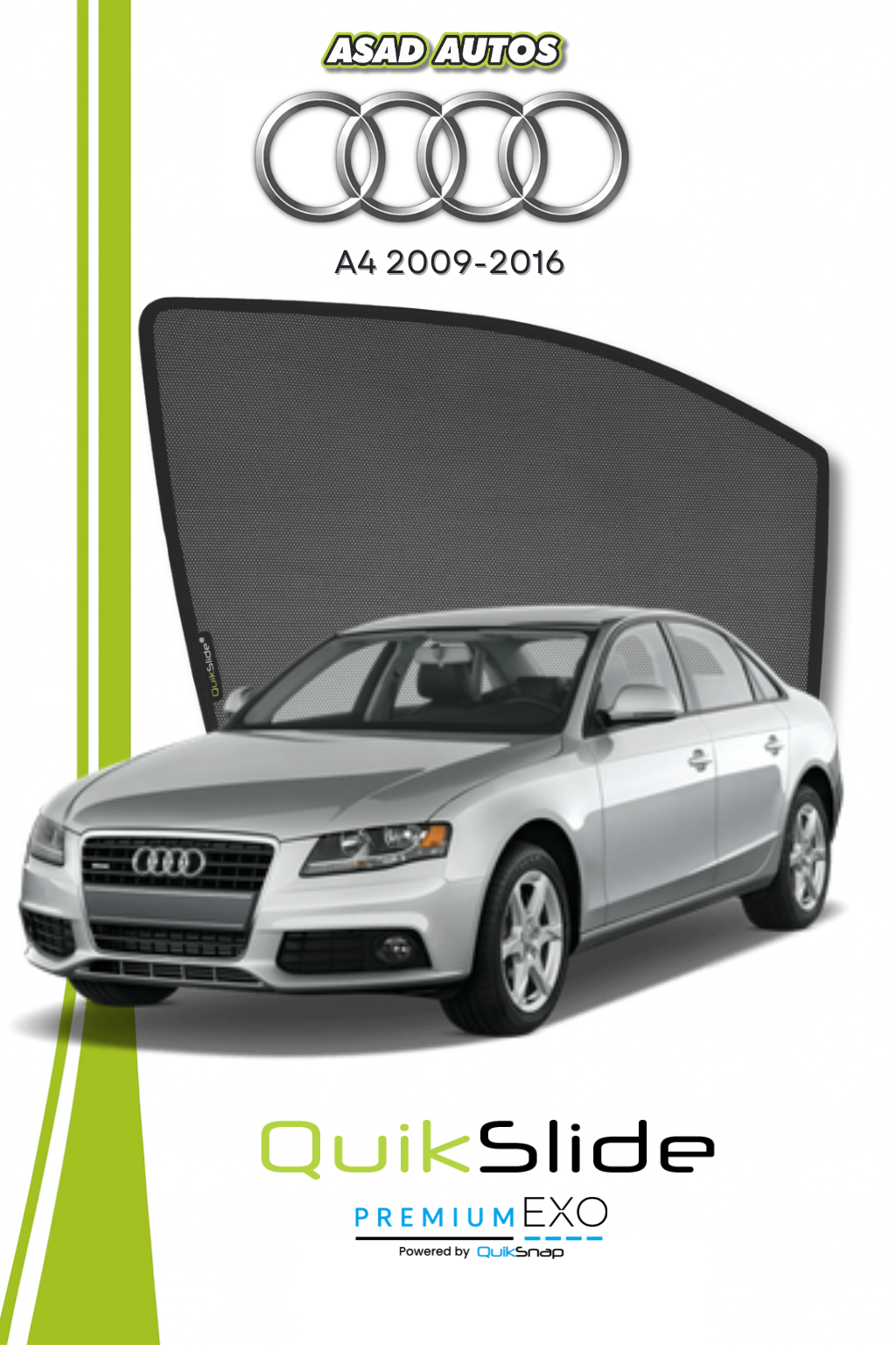 QS | QuikSlide | Quik Snap Window Sun Shades (Car Pardy) For Audi A4 2009-2016 VIP Sedan