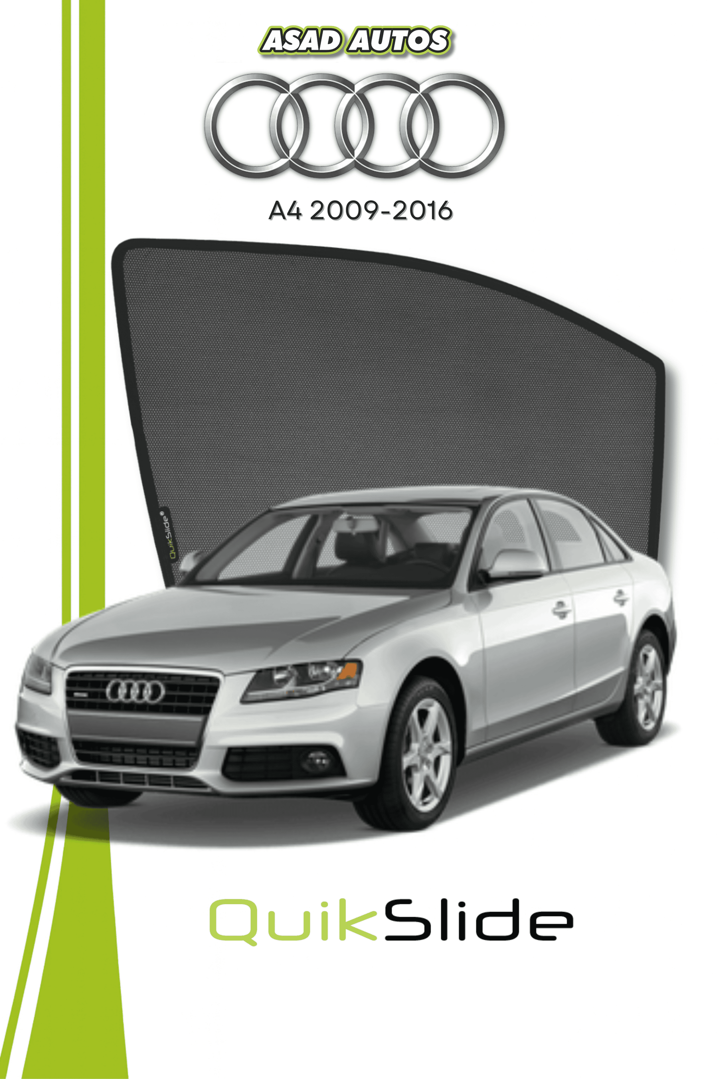 QS | QuikSlide | Quik Snap Window Sun Shades (Car Pardy) For Audi A4 2009-2016 VIP Sedan