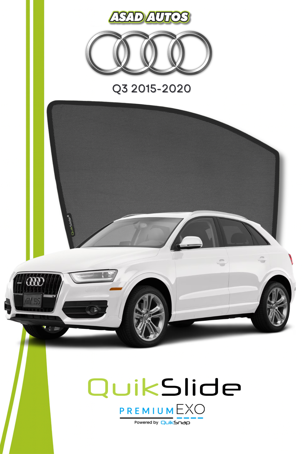 QS | QuikSlide | Quik Snap Window Sun Shades (Car Pardy) For Audi Q3 2015-2020 Crossover