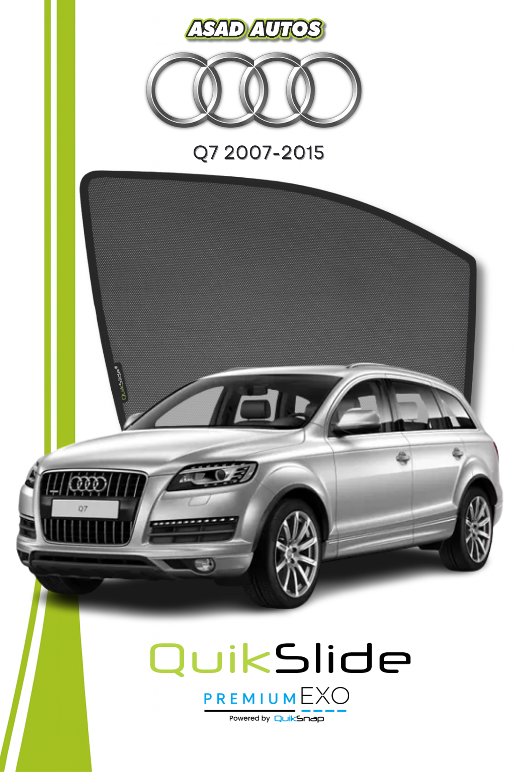 QS | QuikSlide | Quik Snap Window Sun Shades (Car Pardy) For Audi Q7 2007-2015 Crossover