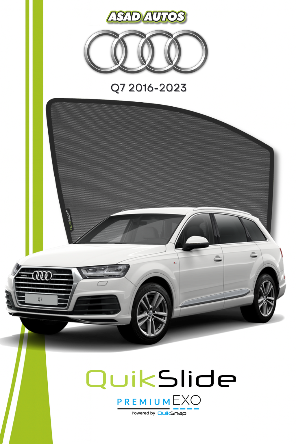 QS | QuikSlide | Quik Snap Window Sun Shades (Car Pardy) For Audi Q7 2016-2023