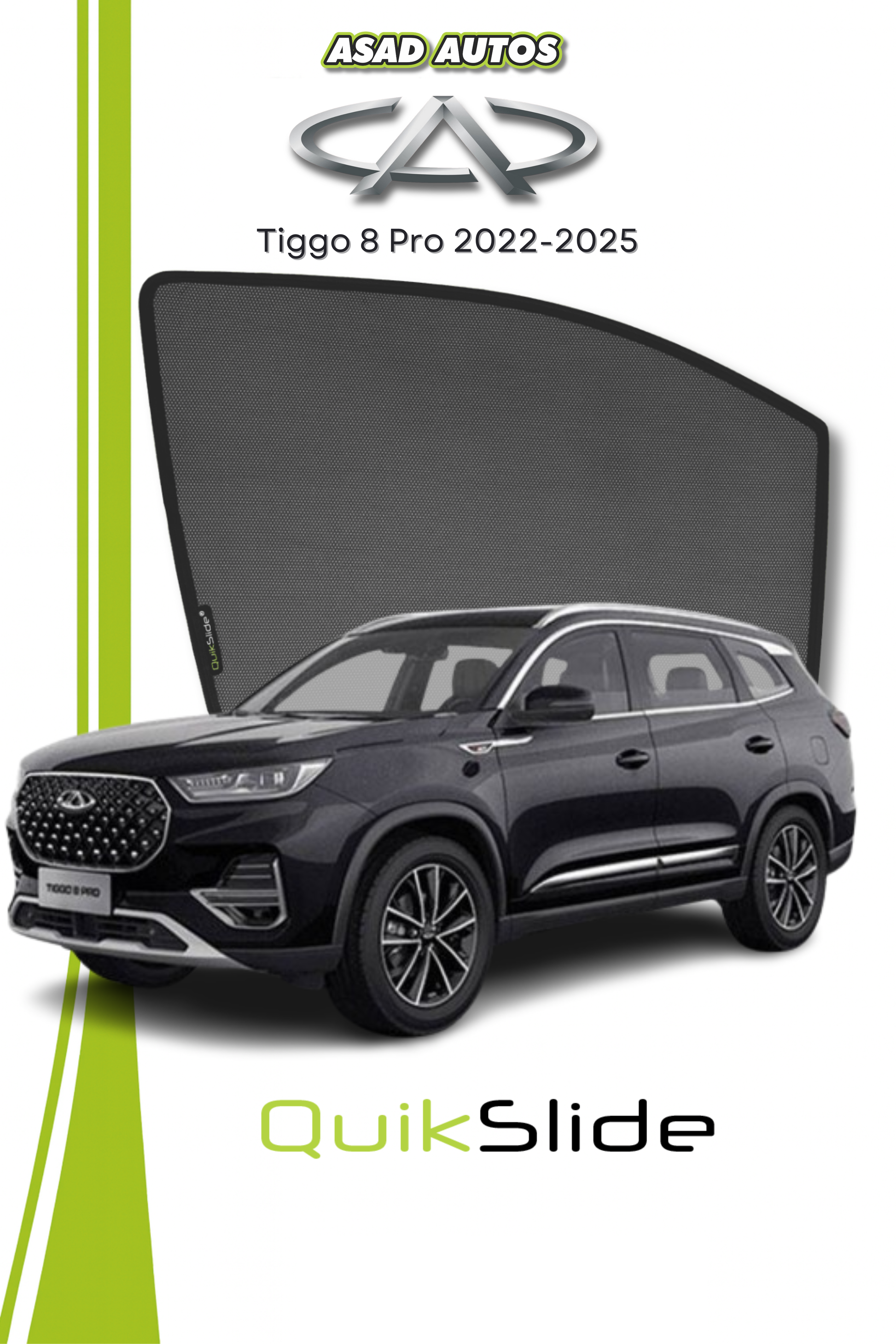 QS | QuikSlide | Quik Snap Window Sun Shades (Car Pardy) For Cherry Tiggo 8 Pro 2023 SUV
