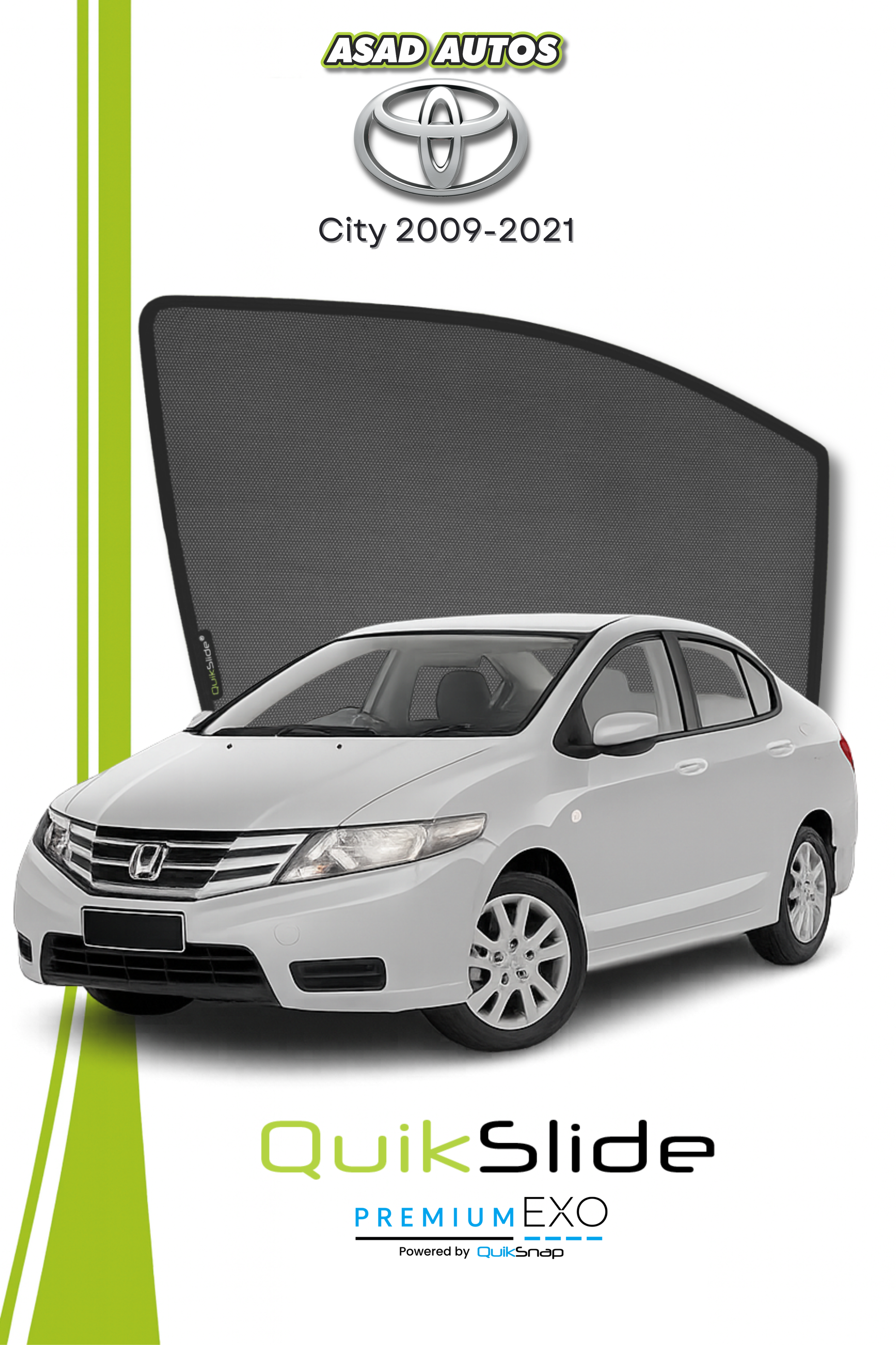 QS | QuikSlide | Quik Snap Window Sun Shades (Car Pardy) For Honda City 2009-2021 Sedan