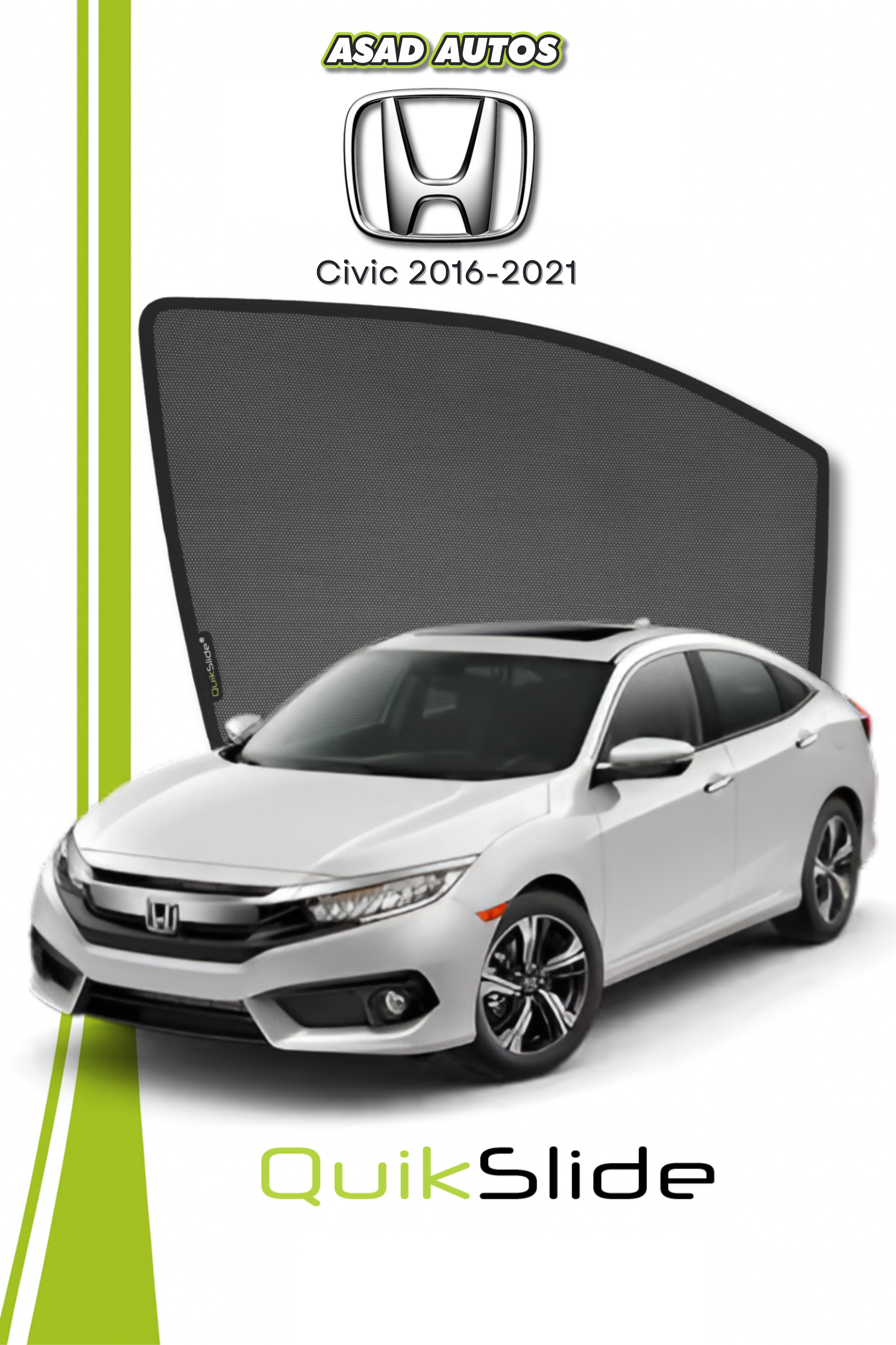 QS | QuikSlide | Quik Snap Window Sun Shades (Car Pardy) For Honda Civic 2016-2021 Sedan