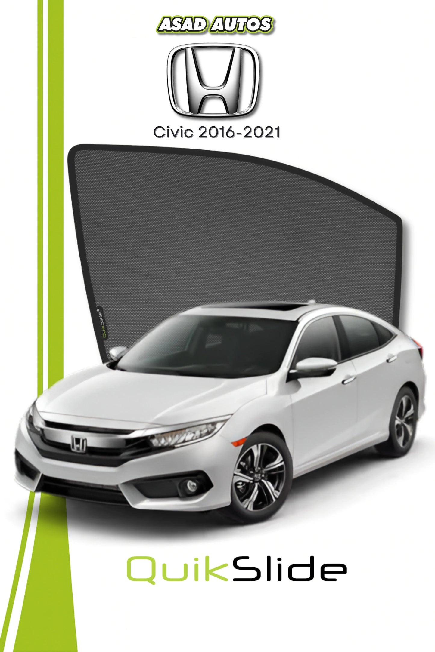 QS | QuikSlide | Quik Snap Window Sun Shades (Car Pardy) For Honda Civic 2016-2021 Sedan