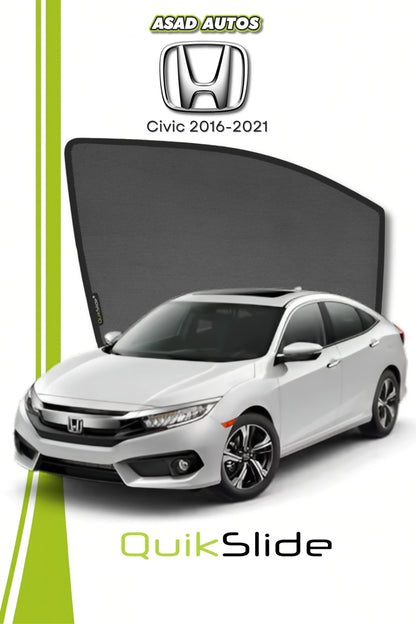 QS | QuikSlide | Quik Snap Window Sun Shades (Car Pardy) For Honda Civic 2016-2021 Sedan