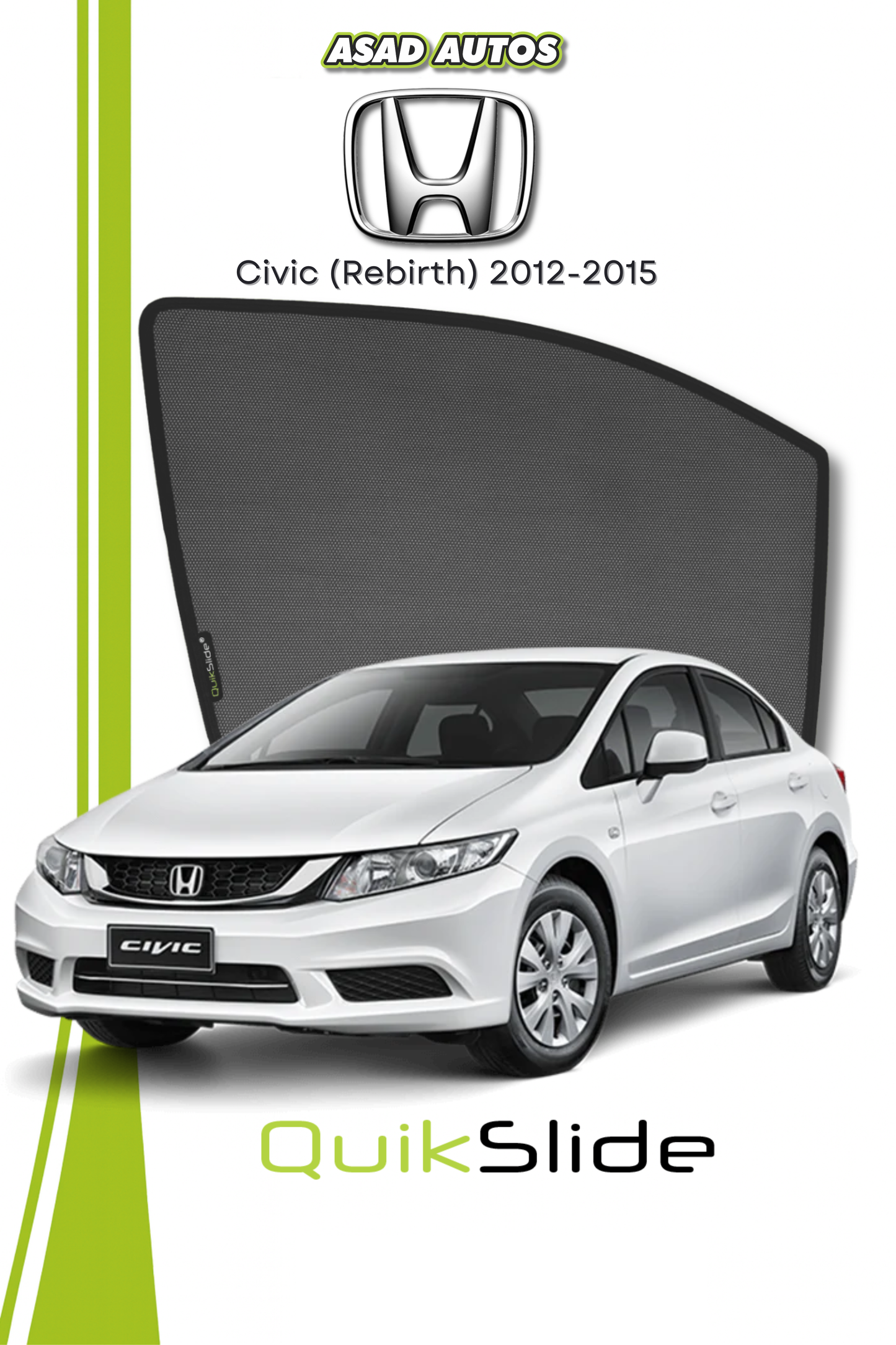 QS | QuikSlide | Quik Snap Window Sun Shades (Car Pardy) For Honda Civic (Rebirth) 2012-2015 Sedan