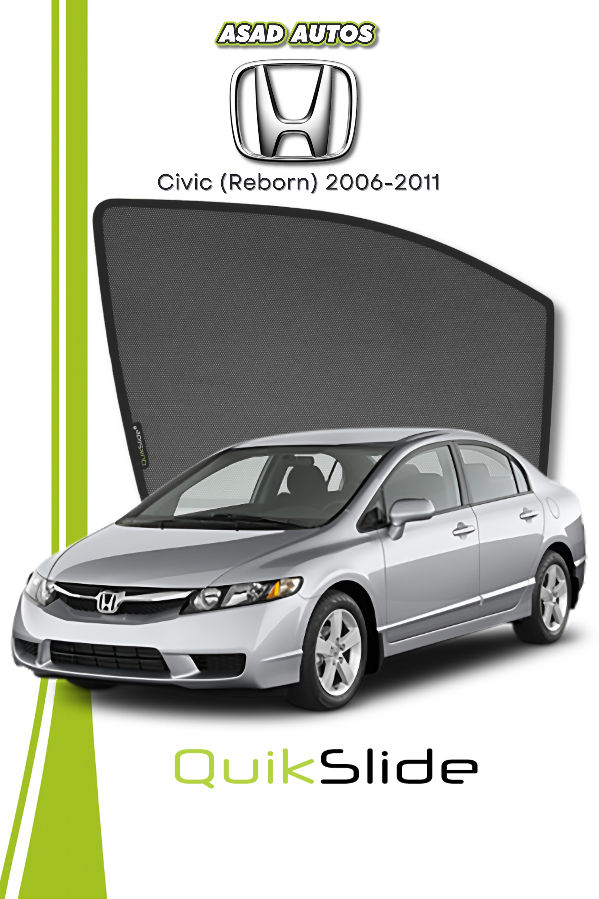 QS | QuikSlide | Quik Snap Window Sun Shades (Car Pardy) For Honda Civic (Reborn) 2006-2011 Sedan