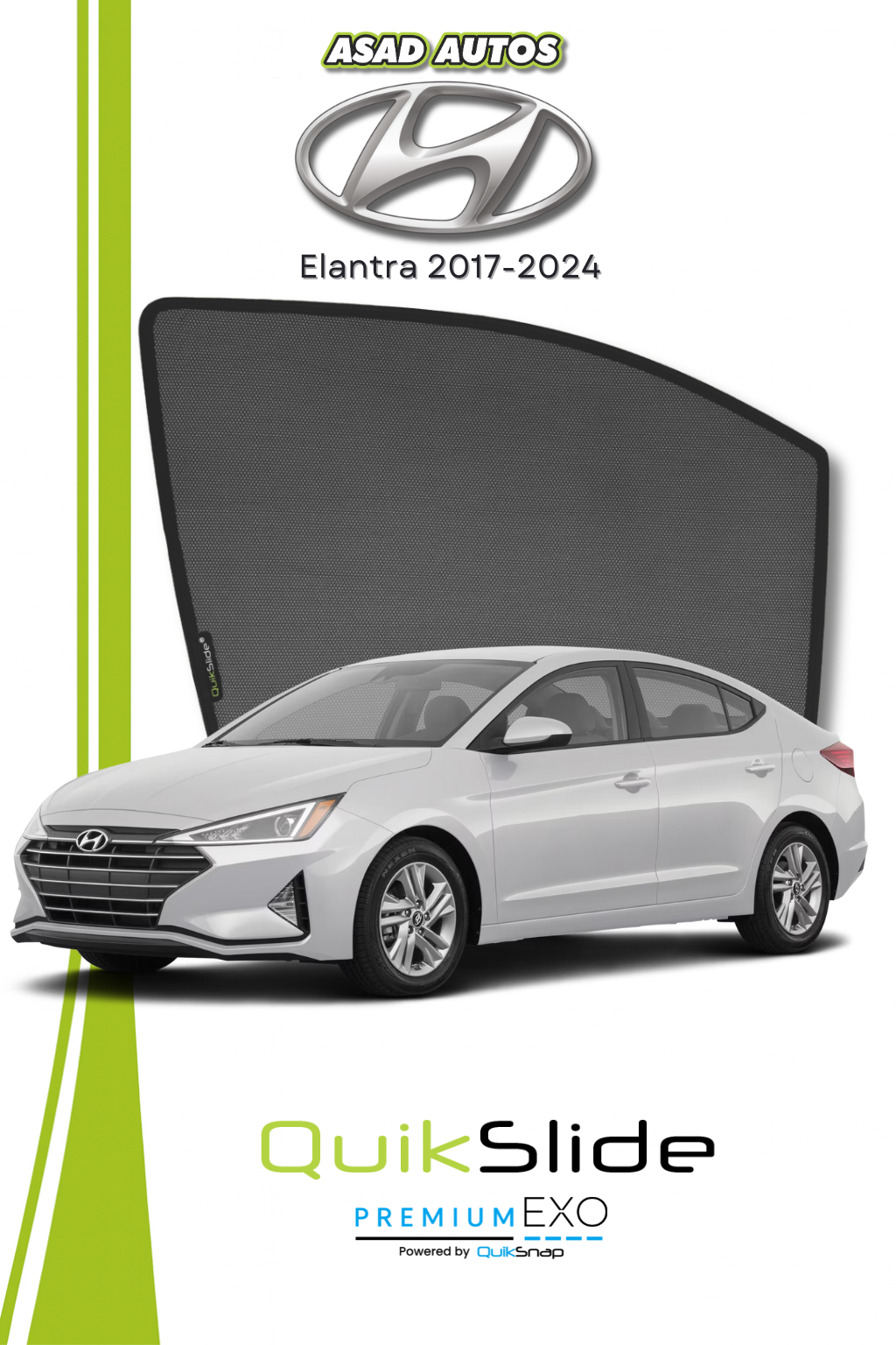 QS | QuikSlide | Quik Snap Window Sun Shades (Car Pardy) For Hyundai Elantra 2017-2024