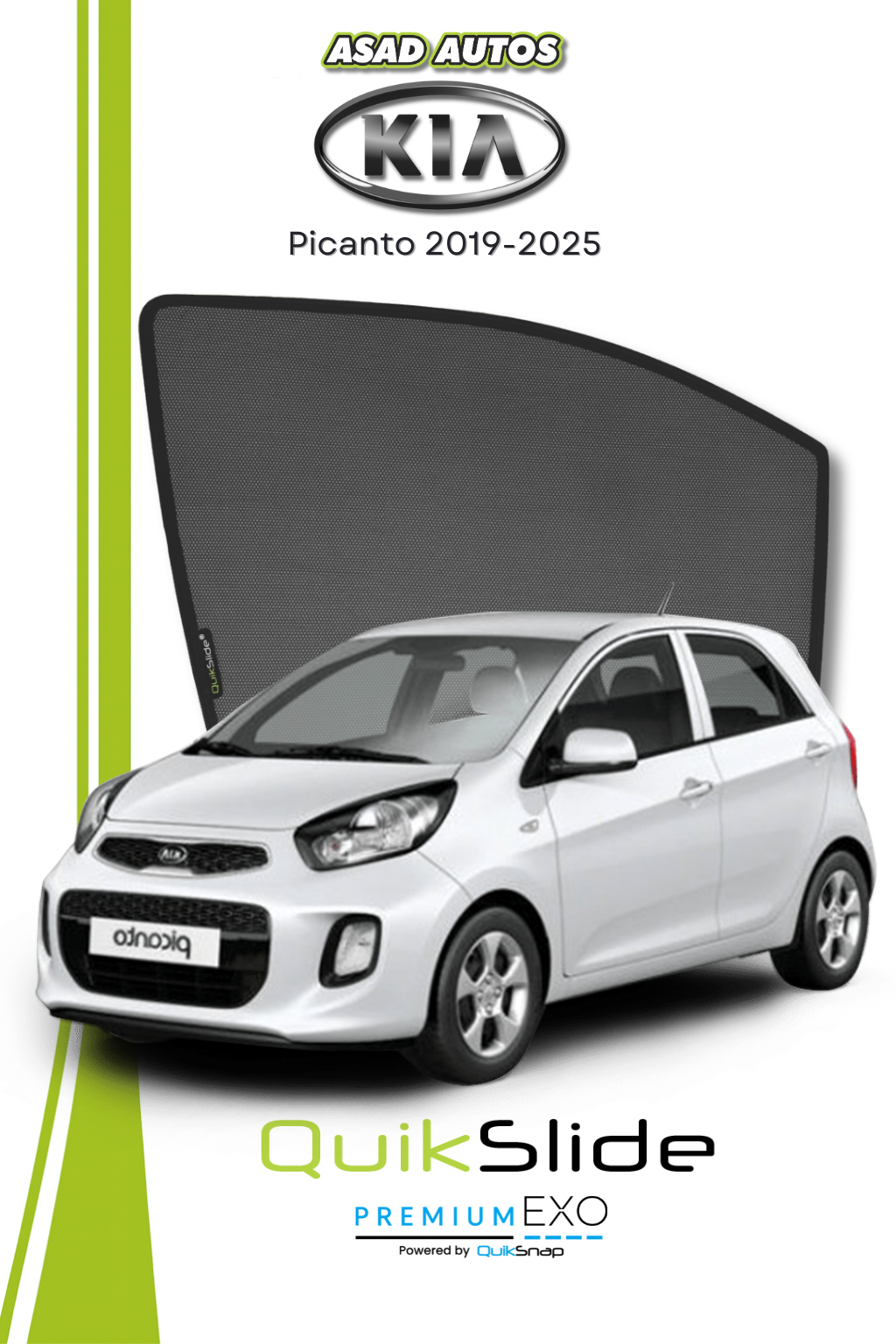QS | QuikSlide | Quik Snap Window Sun Shades (Car Pardy) For Kia Picanto 2019-2025