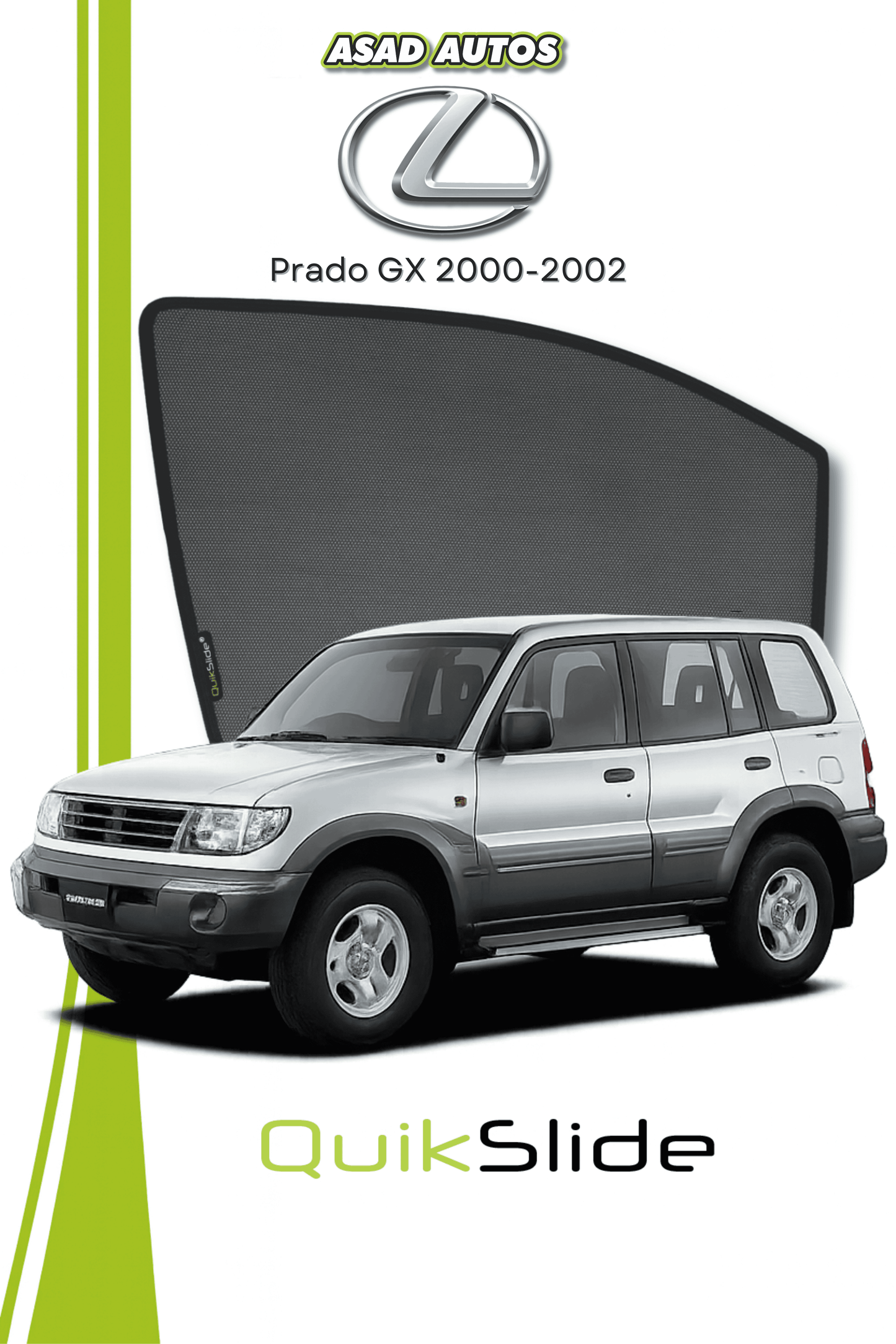 QS | QuikSlide | Quik Snap Window Sun Shades (Car Pardy) For Lexus Prado GX 2000-2002 SUV