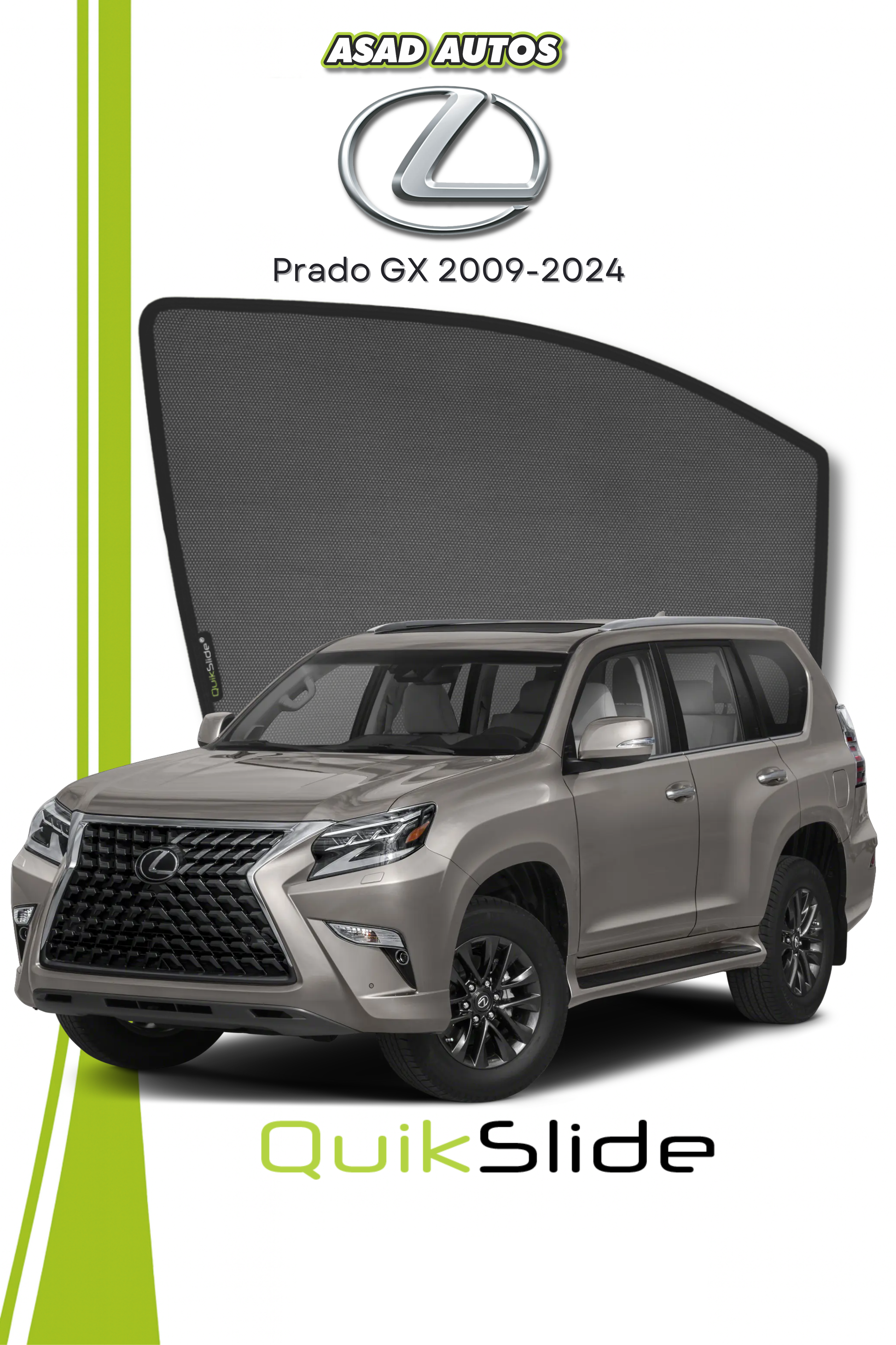 QS | QuikSlide | Quik Snap Window Sun Shades (Car Pardy) For Lexus Prado GX 2009-2023 SUV