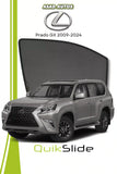 QS QuikSlide custom fit window sun shades installed on Lexus Prado GX 2009-2024 SUV side window