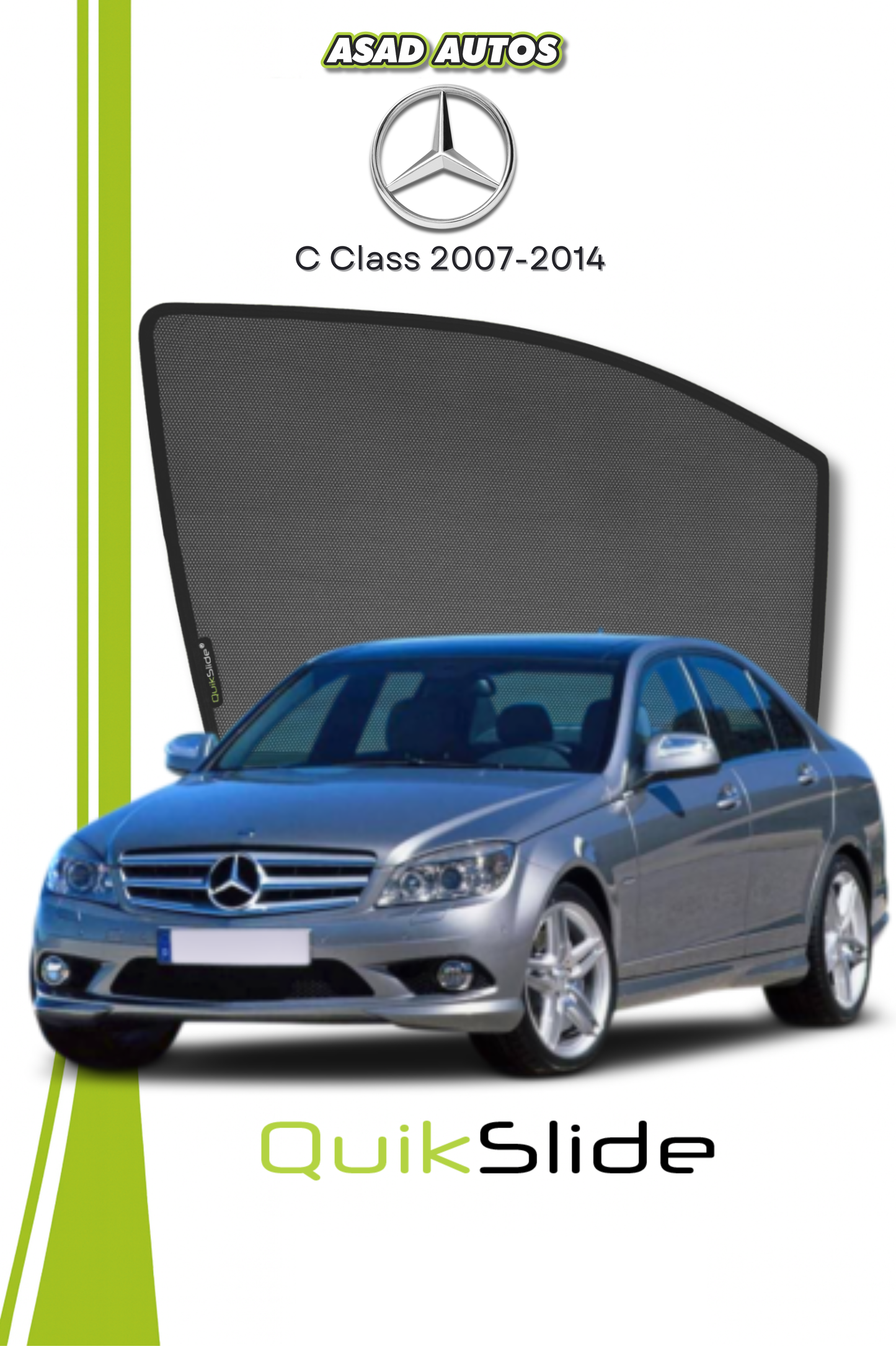 QS | QuikSlide | Quik Snap Window Sun Shades (Car Pardy) For Mercedes C Class 2007-2014 VIP Sedan