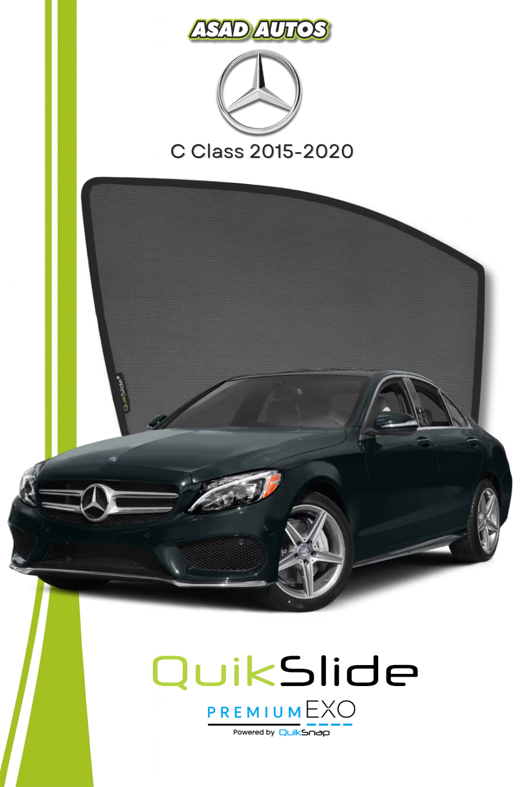 QS | QuikSlide | Quik Snap Window Sun Shades (Car Pardy) For Mercedes C Class 2015-2020 VIP Sedan