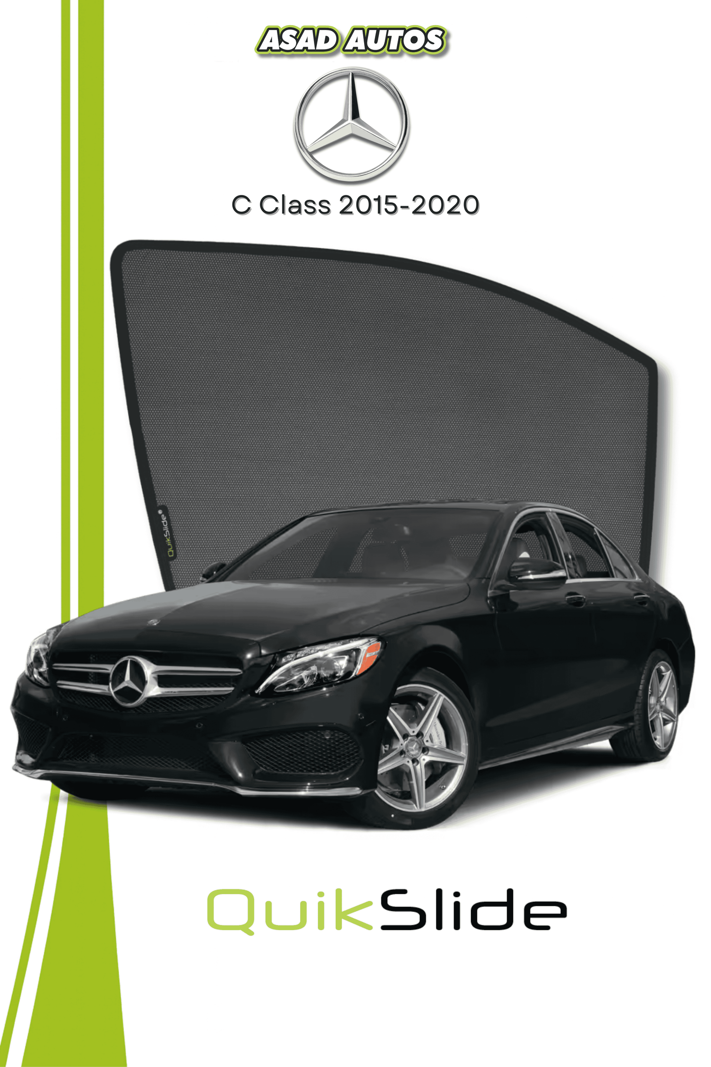 QS | QuikSlide | Quik Snap Window Sun Shades (Car Pardy) For Mercedes C Class 2015-2020 VIP Sedan