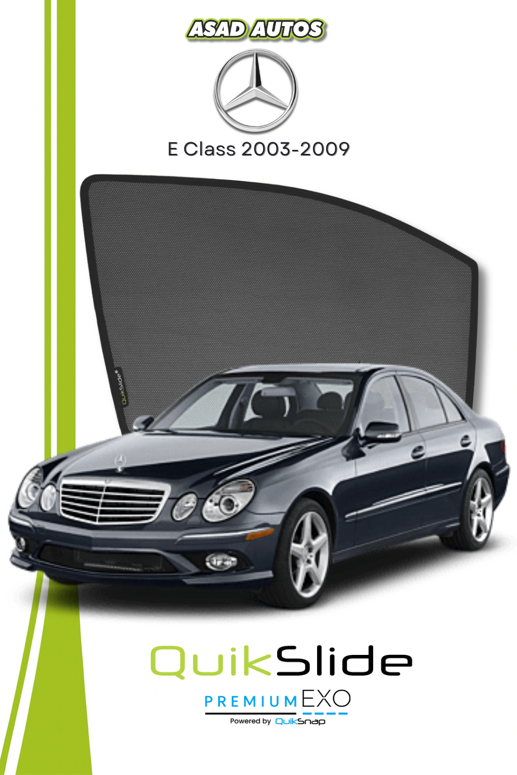 QS | QuikSlide | Quik Snap Window Sun Shades (Car Pardy) For Mercedes E Class 2003-2009
