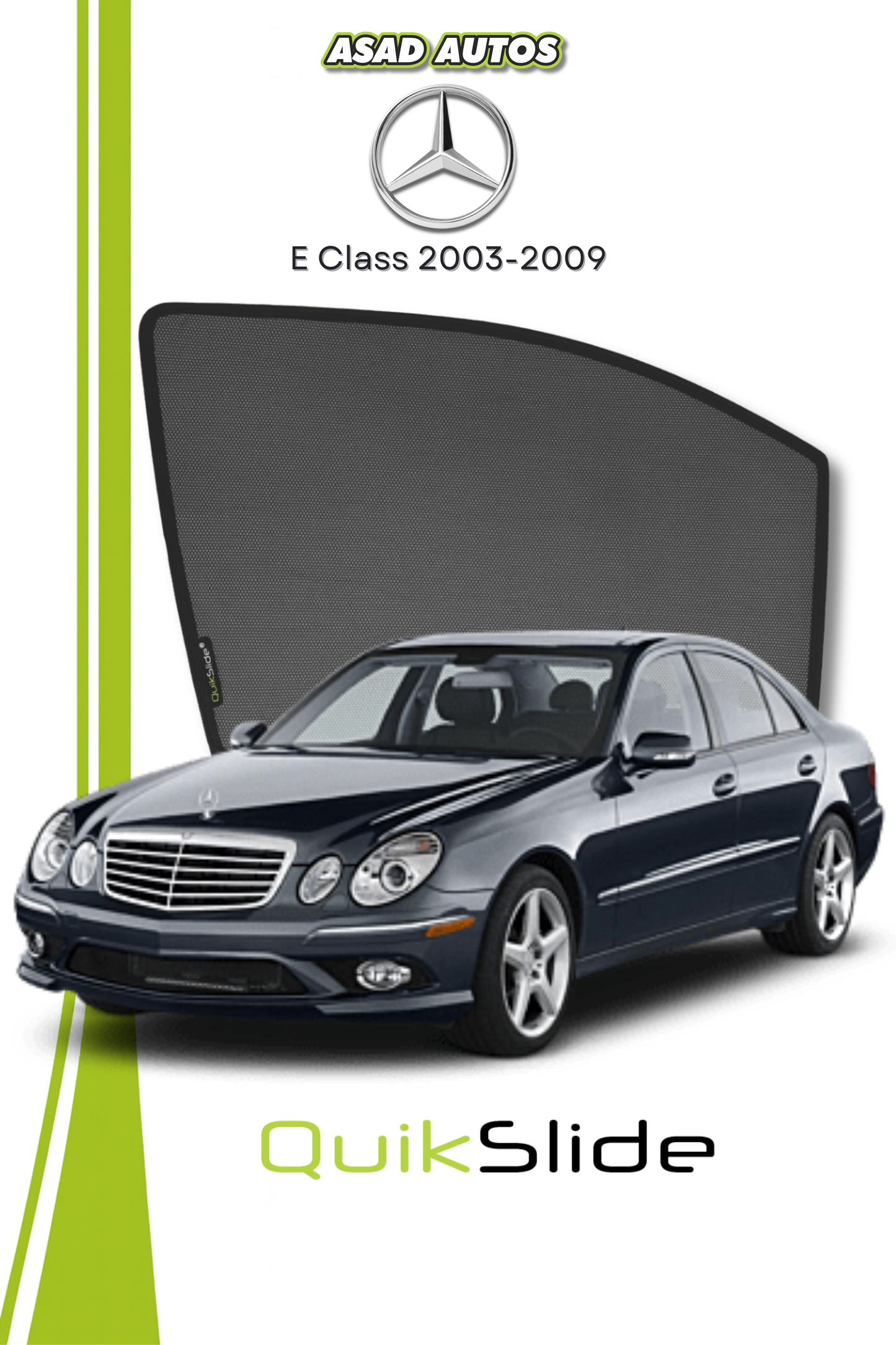QS | QuikSlide | Quik Snap Window Sun Shades (Car Pardy) For Mercedes E Class 2003-2009