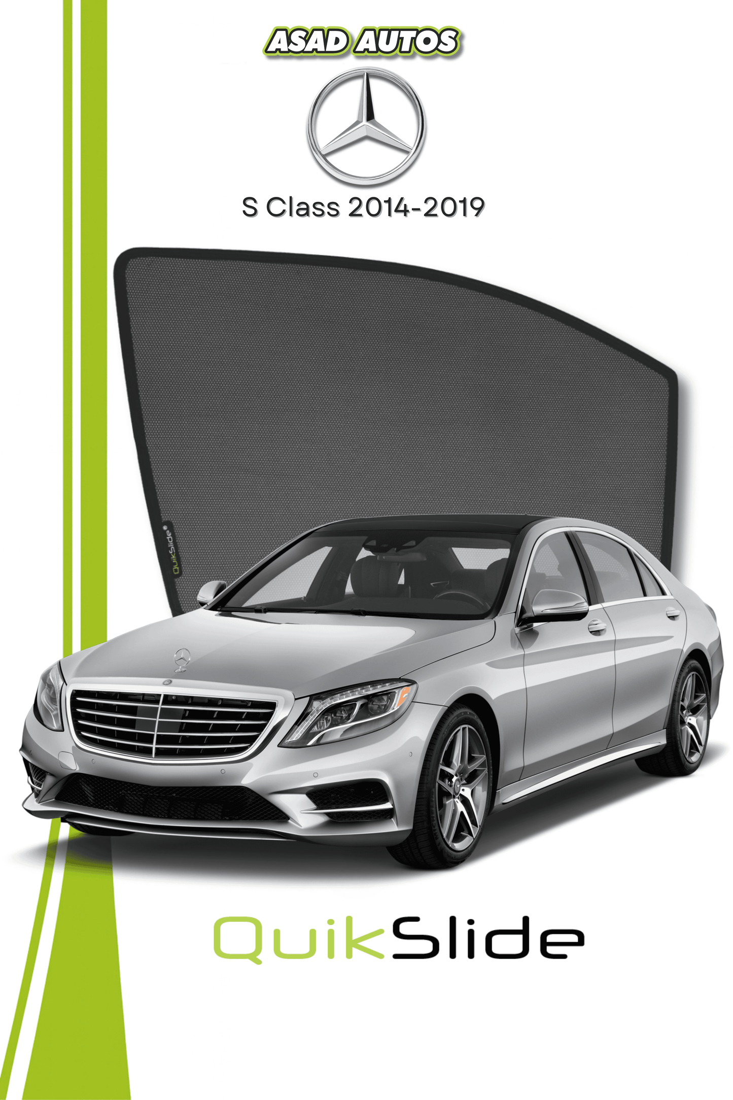 QS | QuikSlide | Quik Snap Window Sun Shades (Car Pardy) For Mercedes S Class 2014-2019 VIP Sedan