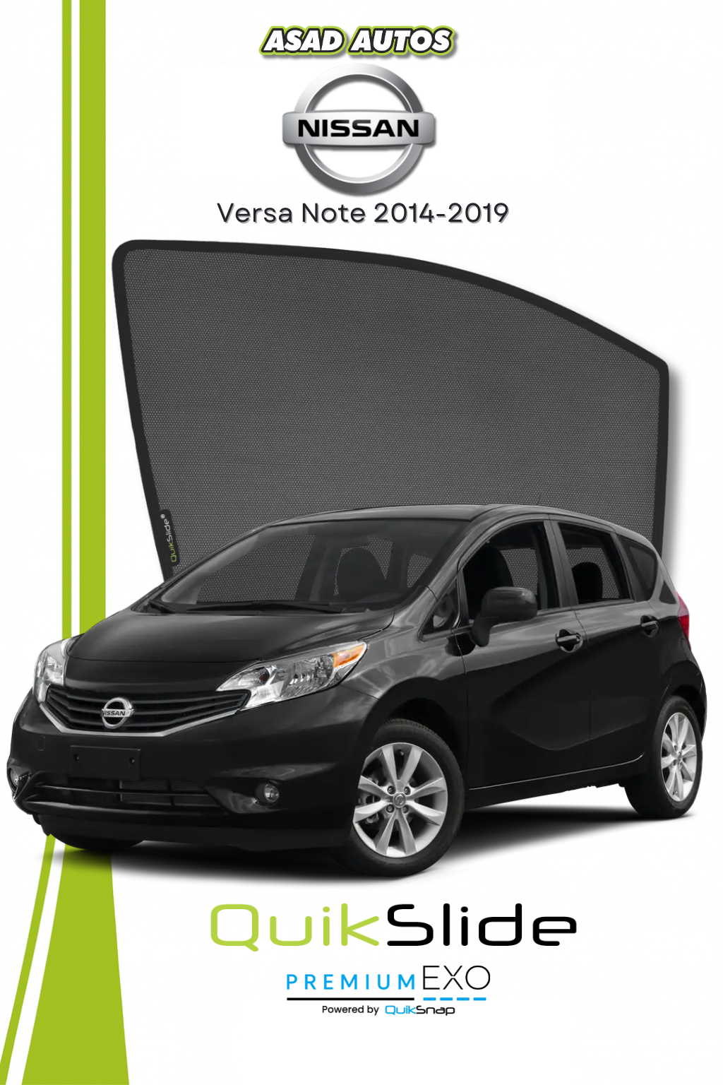 QS | QuikSlide | Quik Snap Window Sun Shades (Car Pardy) For Nissan Versa Note 2014-2019 Hatchback