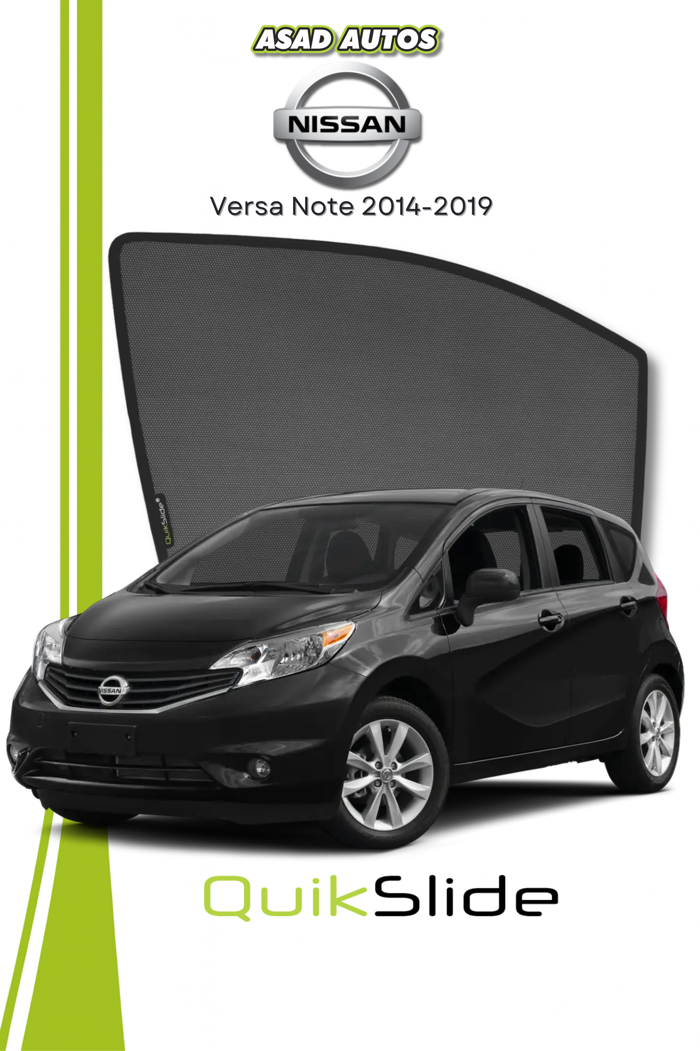 QS | QuikSlide | Quik Snap Window Sun Shades (Car Pardy) For Nissan Versa Note 2014-2019 Hatchback