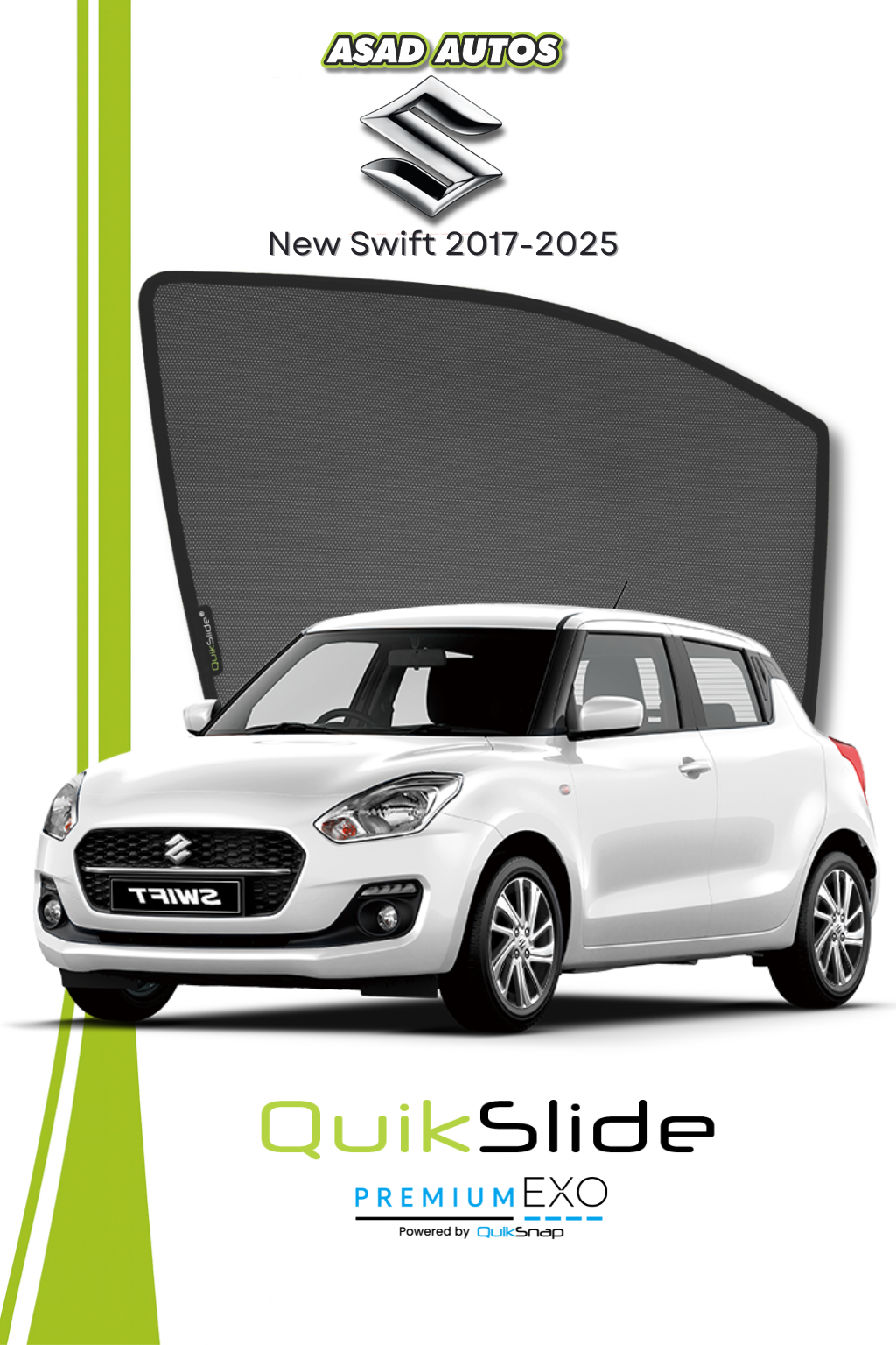 QS | QuikSlide | Quik Snap Window Sun Shades (Car Pardy) For Suzuki New Swift 2017-2025 Hatchback