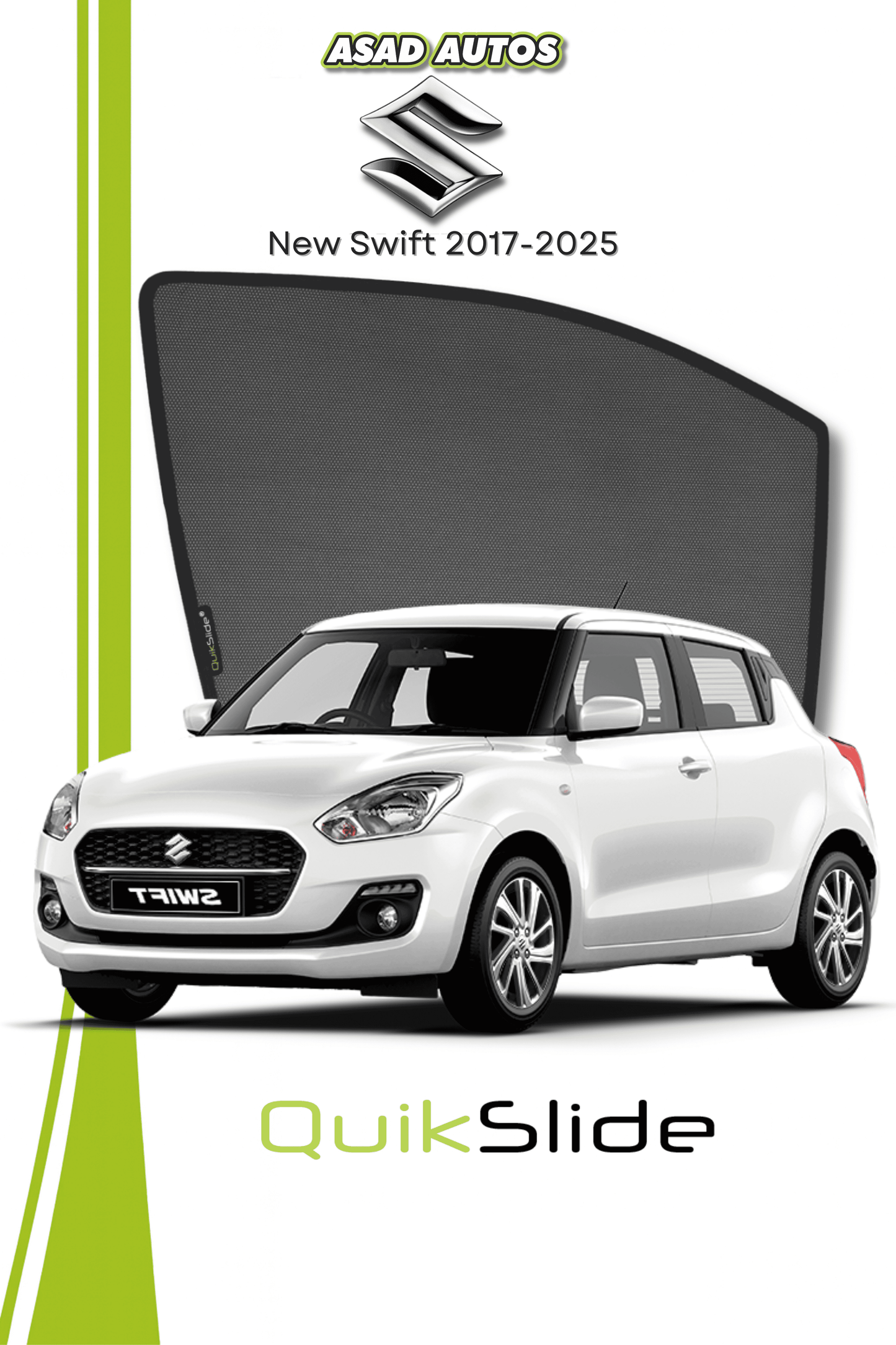 QS | QuikSlide | Quik Snap Window Sun Shades (Car Pardy) For Suzuki New Swift 2017-2026 Hatchback