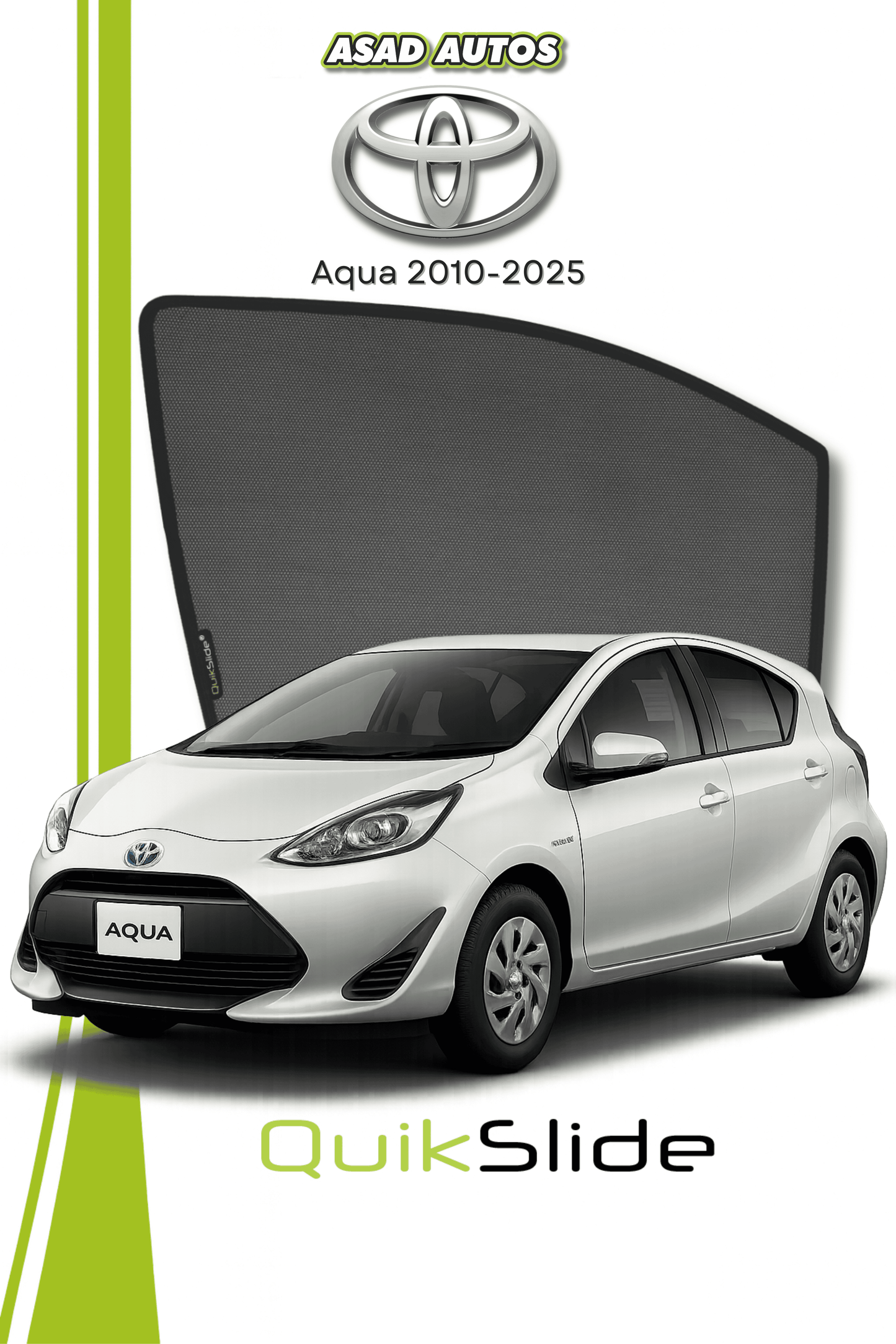QS | QuikSlide | Quik Snap Window Sun Shades (Car Pardy) For Toyota Aqua HatchBack 2010-2025