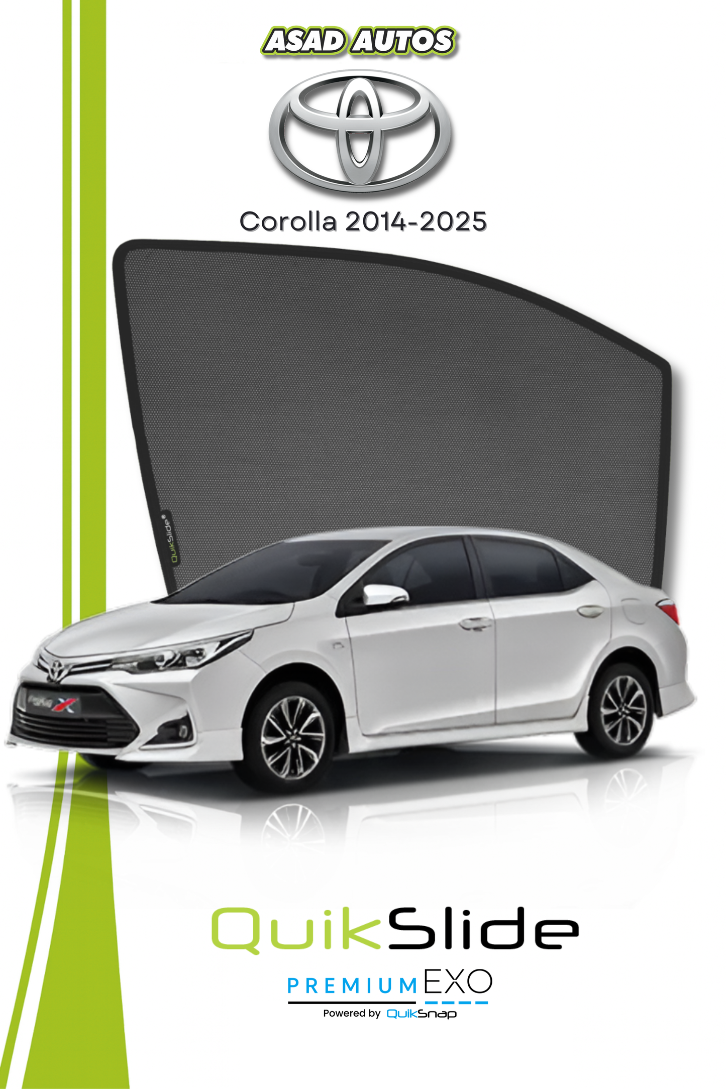 QS | QuikSlide | Quik Snap Window Sun Shades (Car Pardy) For Toyota Corolla Sedan 2014-2025